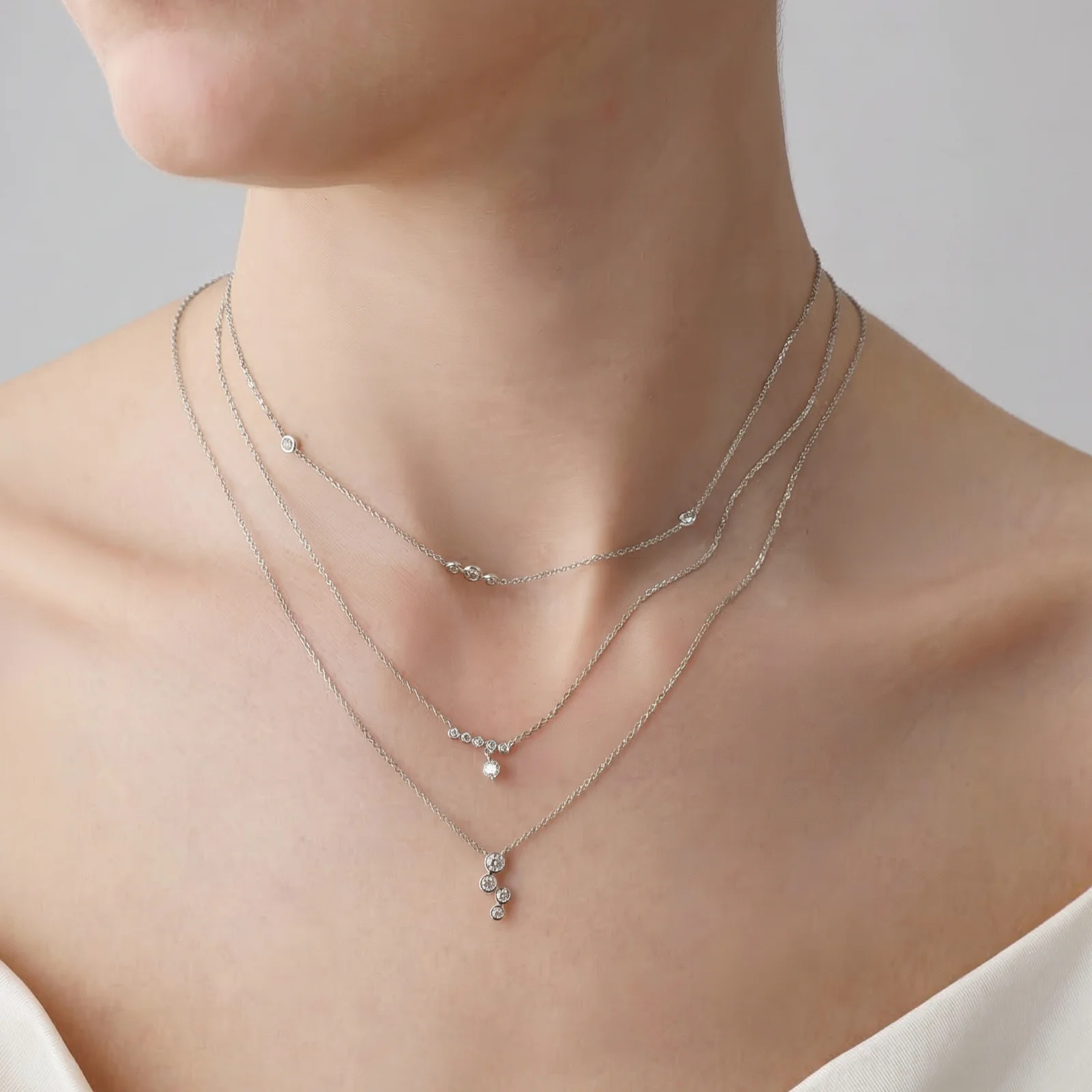 14K Gold/Platinum Bubble Necklace Bezel Set with Four Lab-Grown Diamonds - Image 18