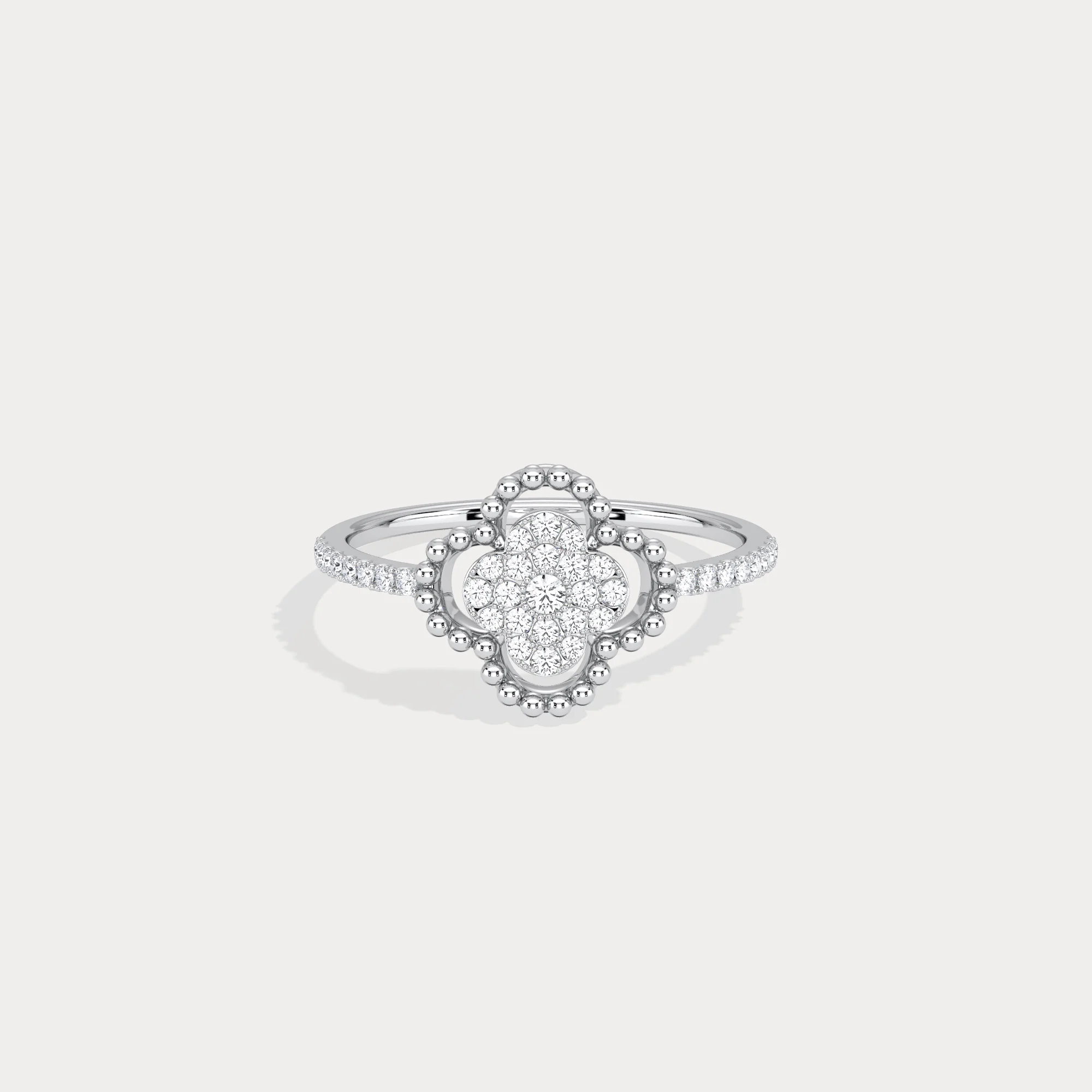 14K Gold / Platinum Pave Lab-Grown Diamond Clover Ring - Image 10