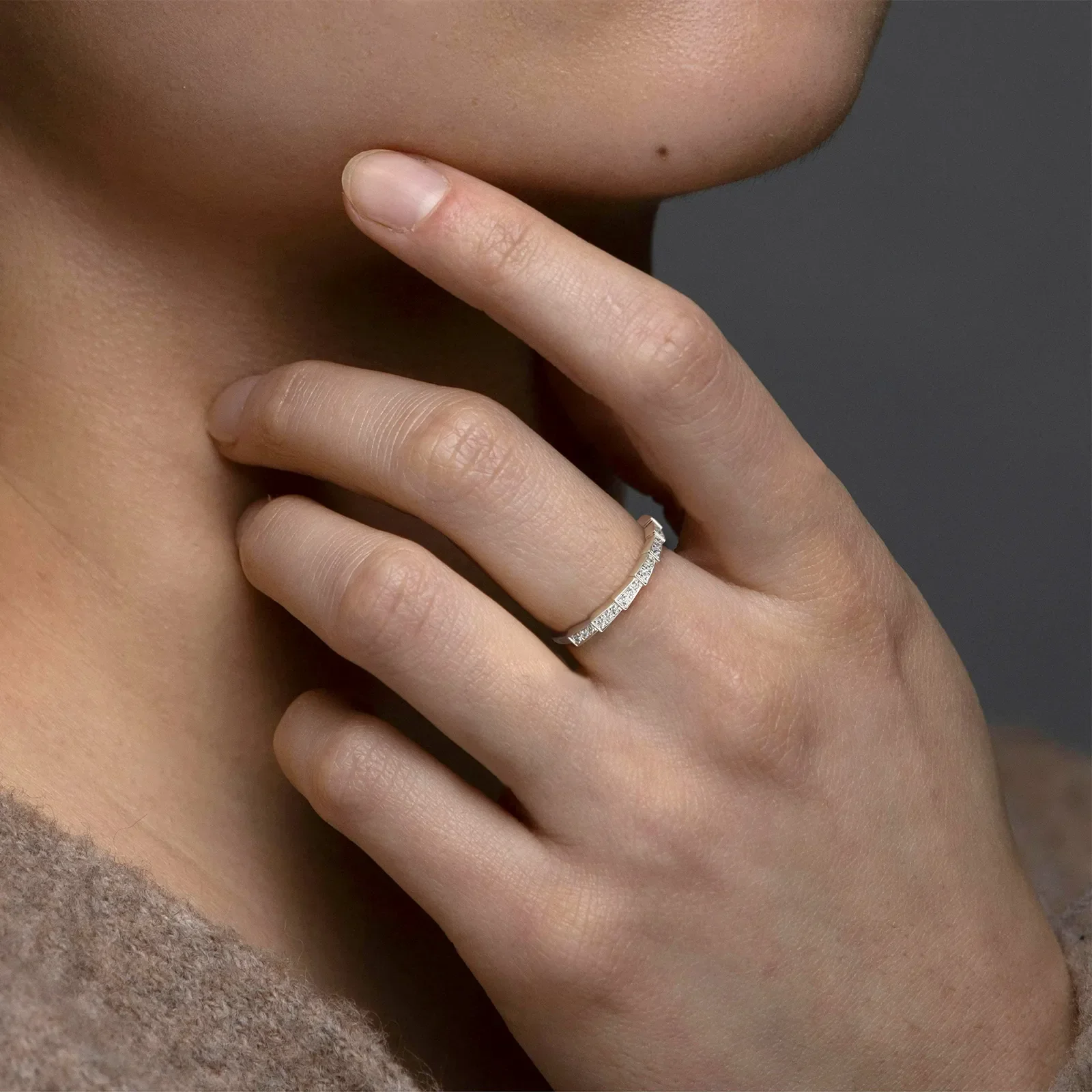 14K Gold/Platinum Stackable Pave Ring with Lab Diamonds-Viper Inspired - Image 8