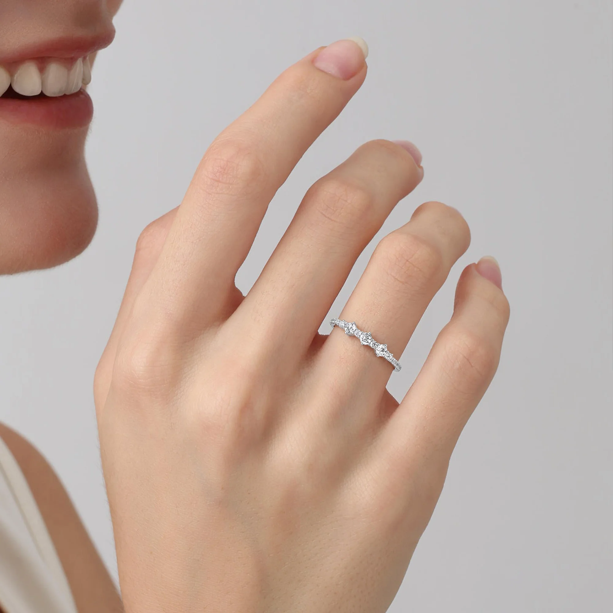 14K Solid Gold Anniversary Band Ring With Lab Diamond - Image 13