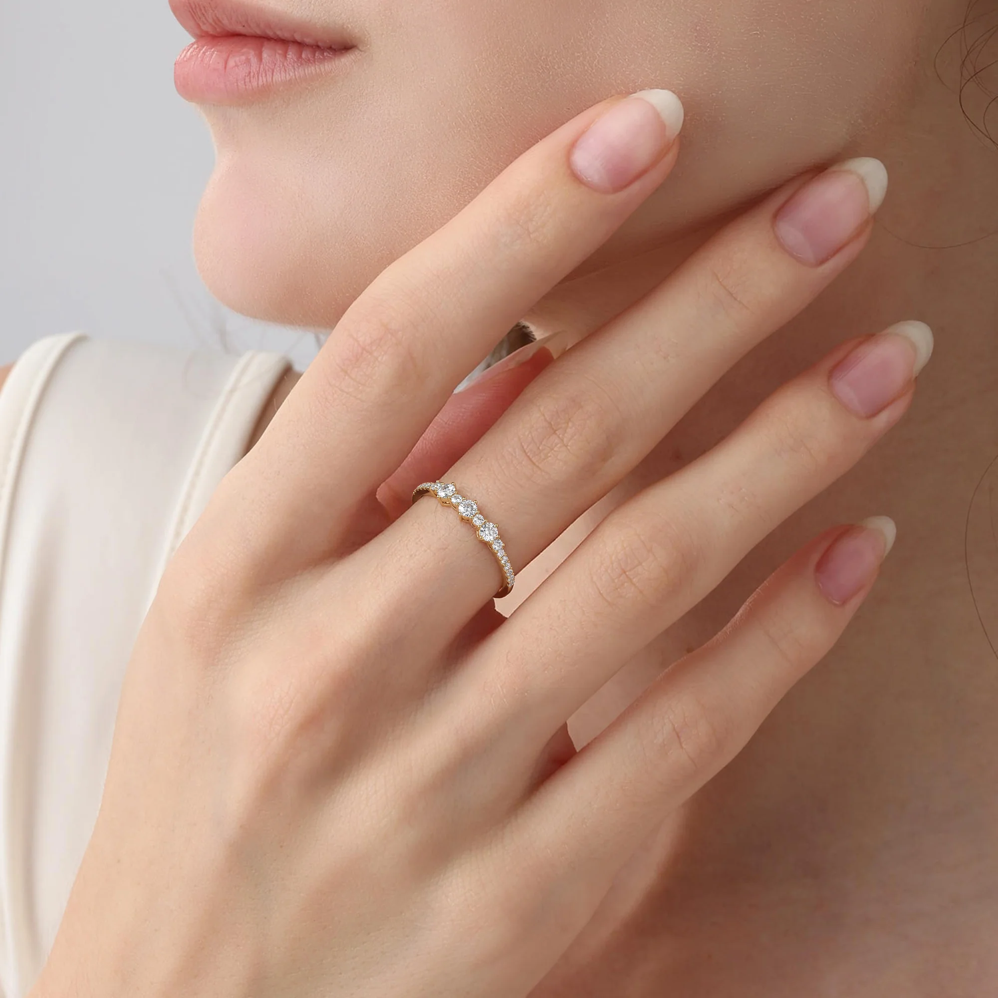 14K Solid Gold Anniversary Band Ring With Lab Diamond - Image 3