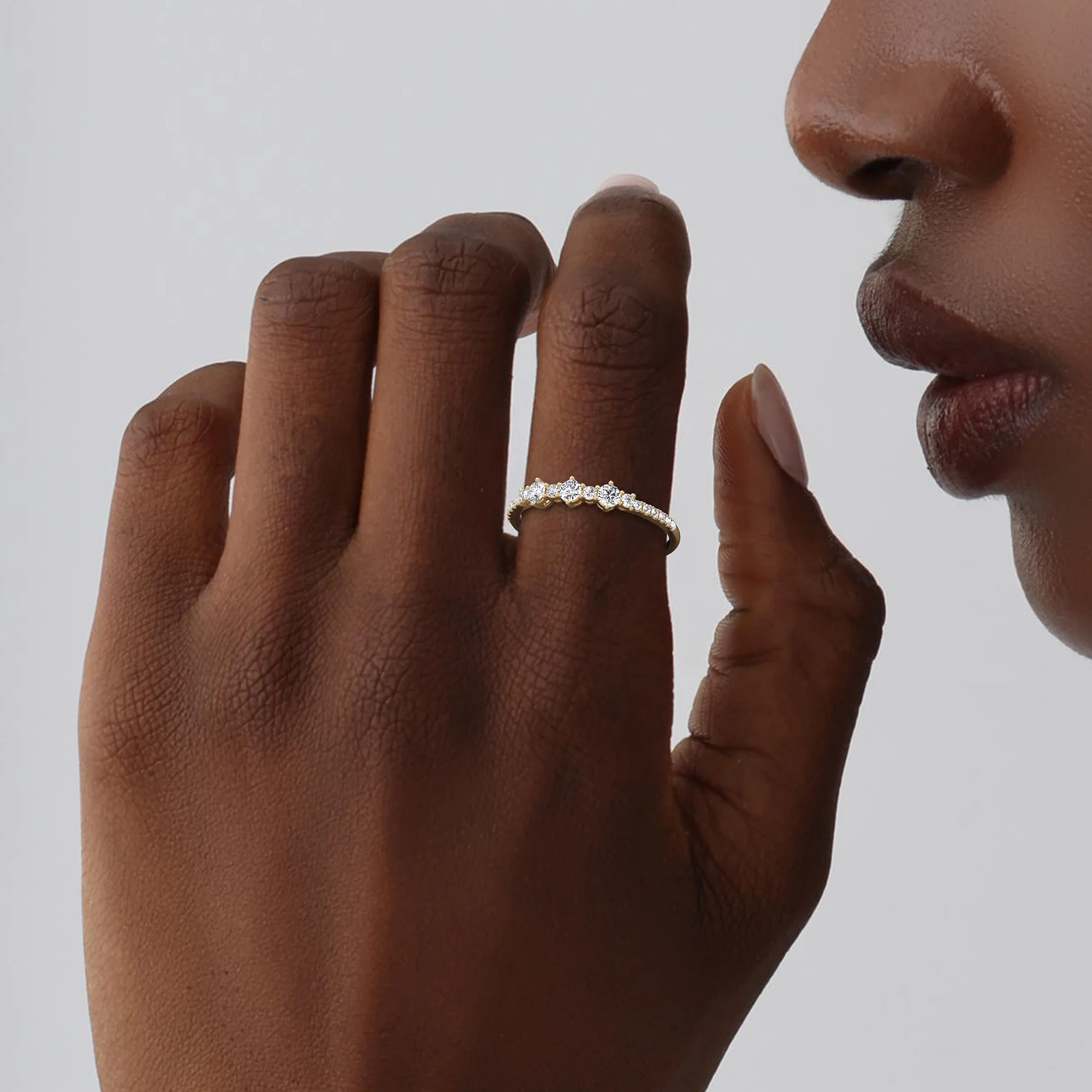 14K Solid Gold Anniversary Band Ring With Lab Diamond - Image 7