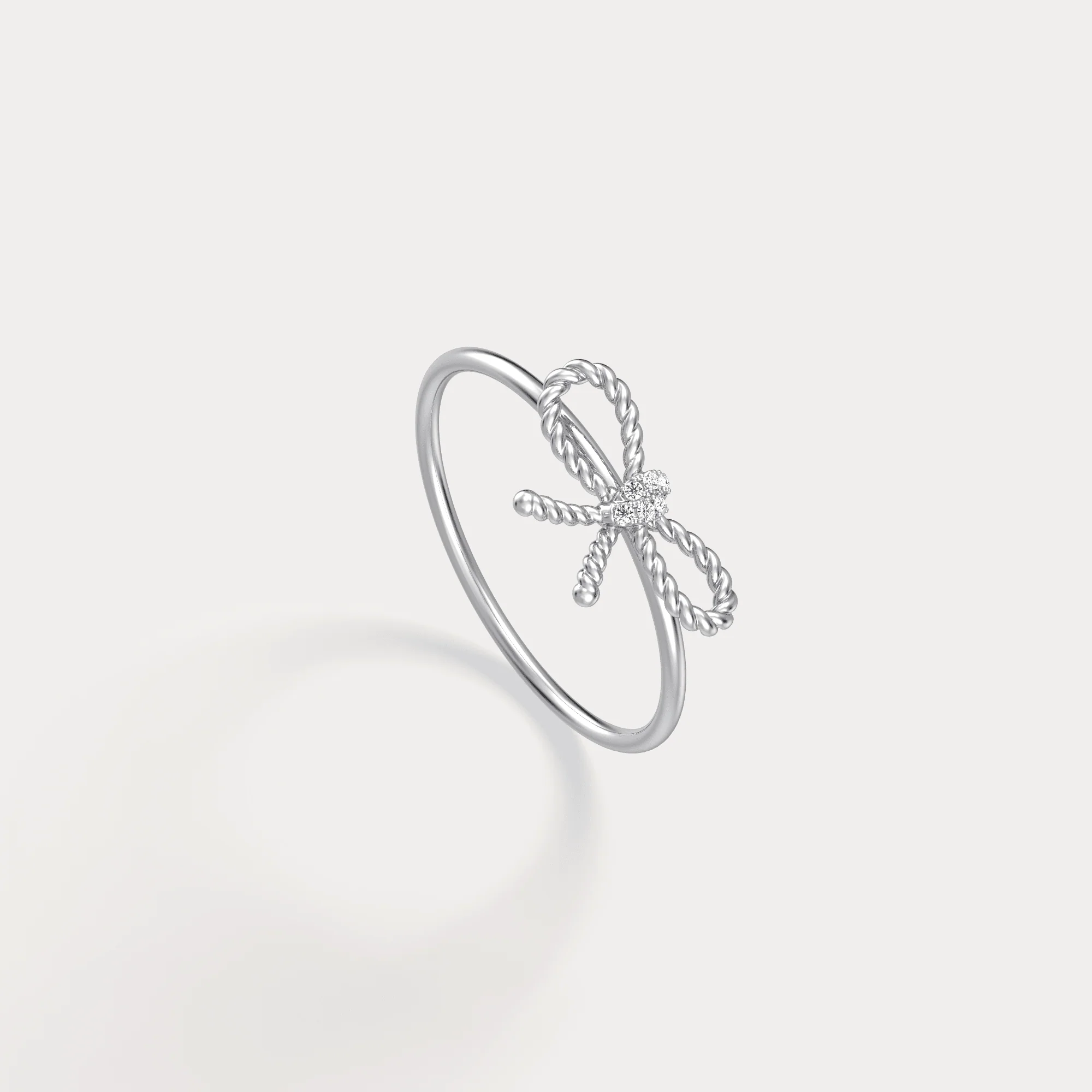 14K Solid Gold Beaded Bow Ring With Lab Diamond - Image 13