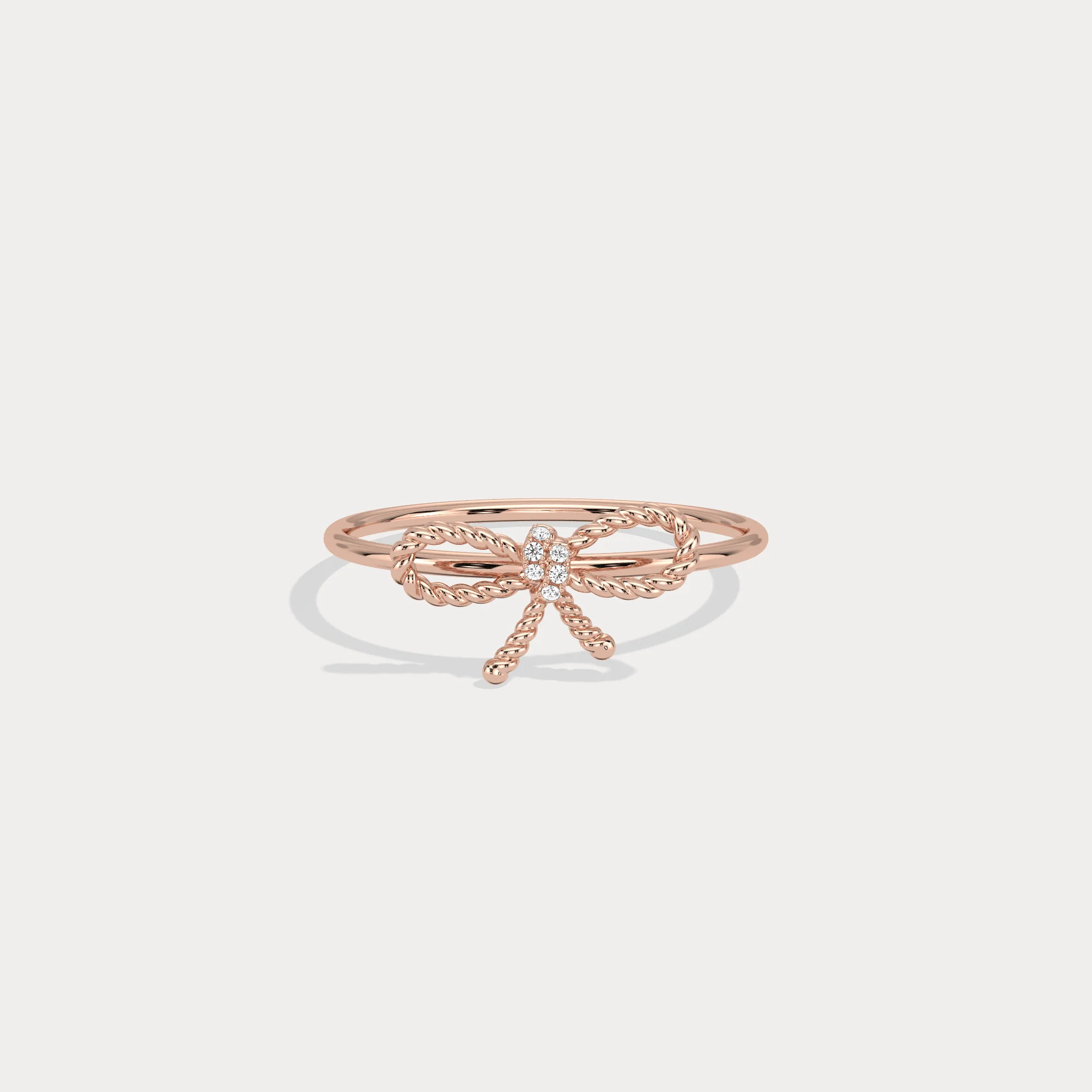 14K Solid Gold Beaded Bow Ring With Lab Diamond - Image 16