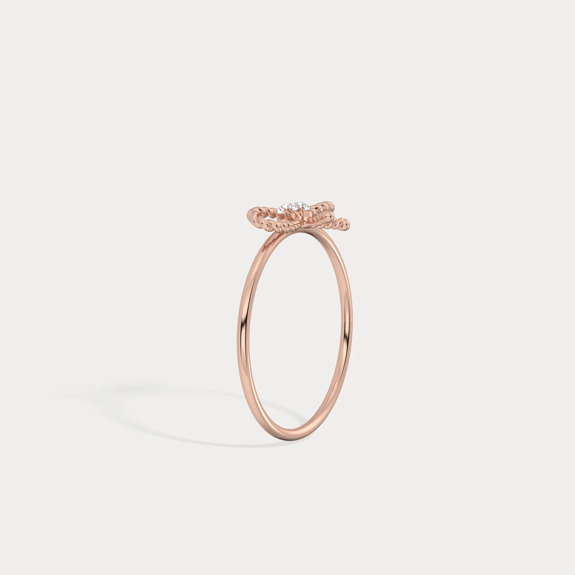 14K Solid Gold Beaded Bow Ring With Lab Diamond - Image 17