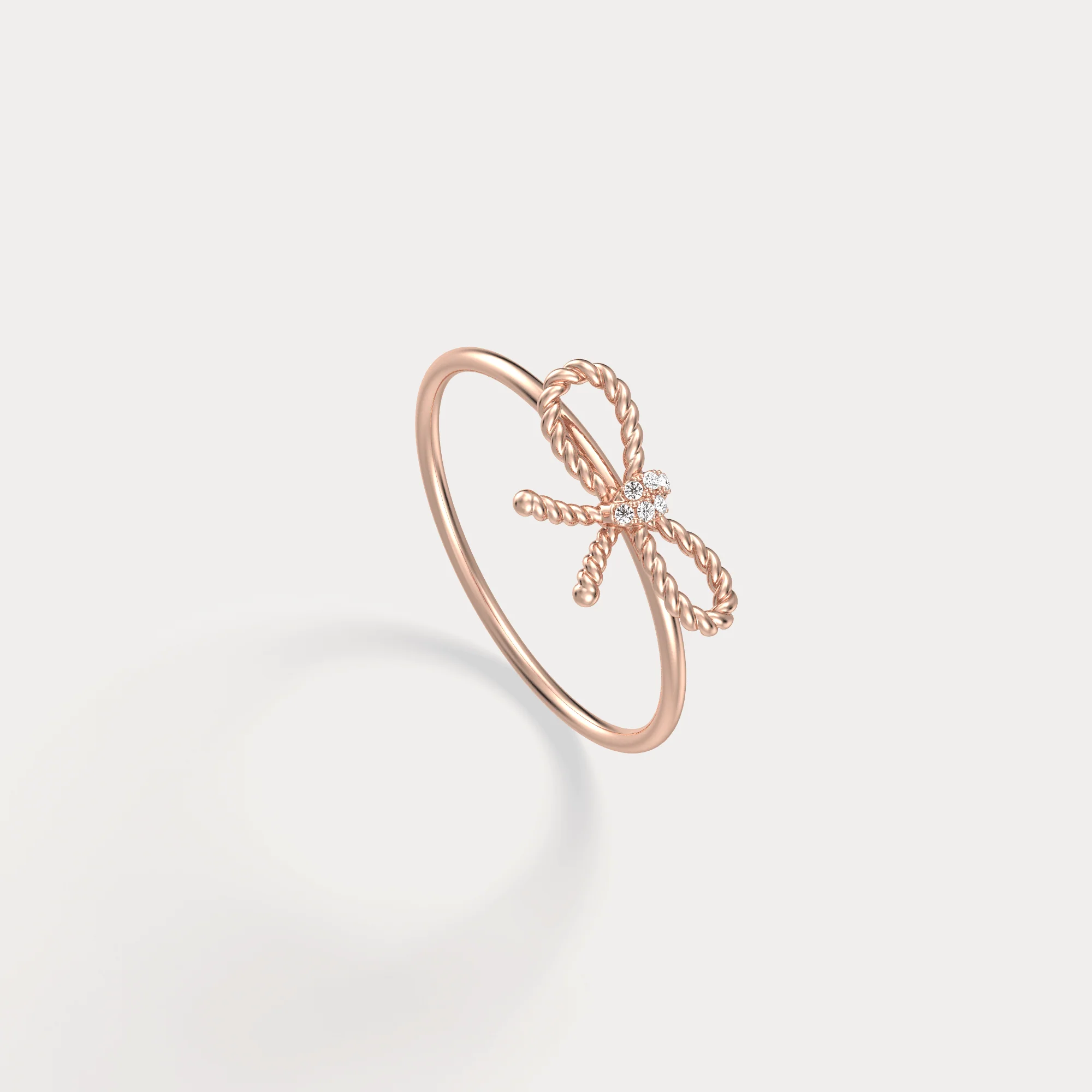 14K Solid Gold Beaded Bow Ring With Lab Diamond - Image 20