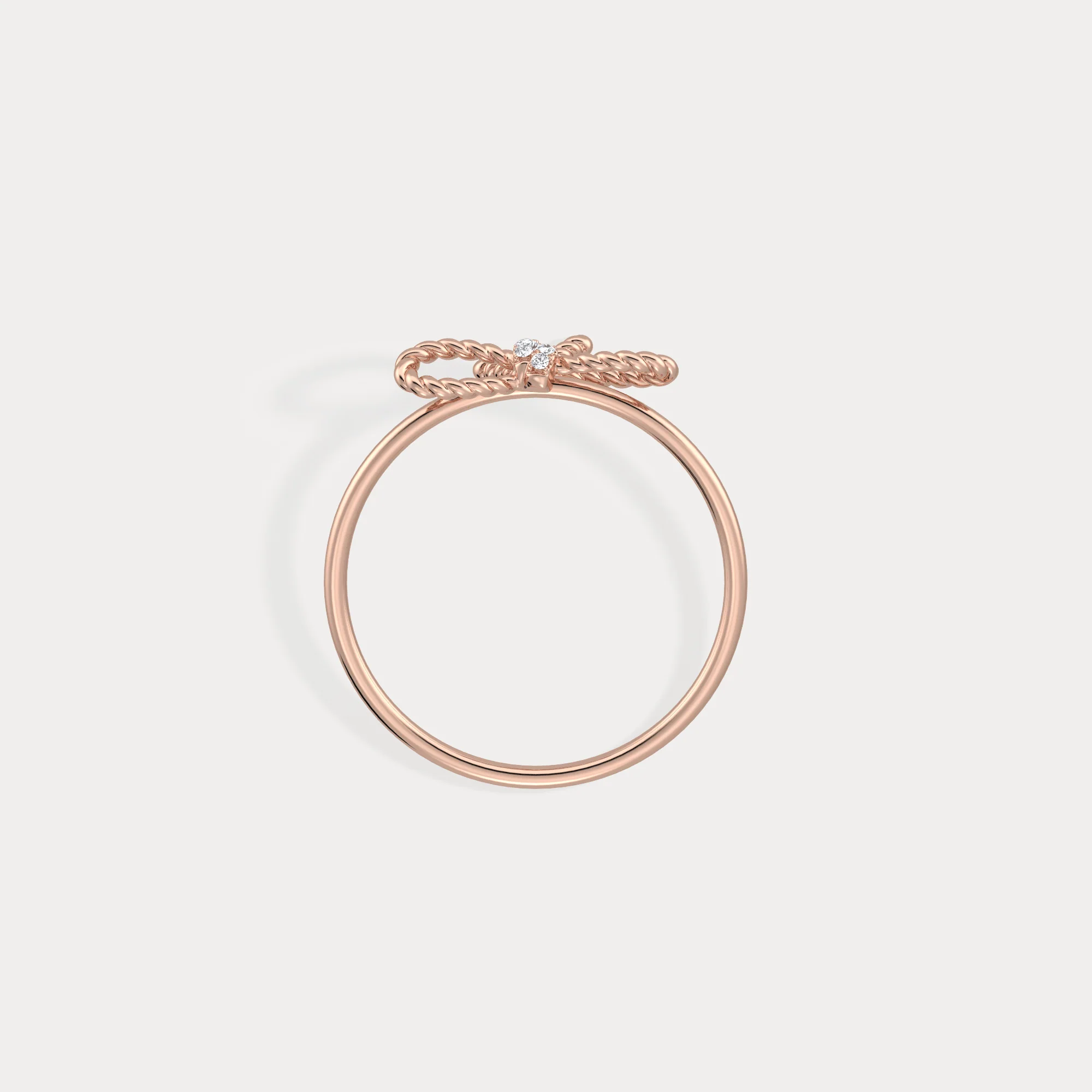 14K Solid Gold Beaded Bow Ring With Lab Diamond - Image 21