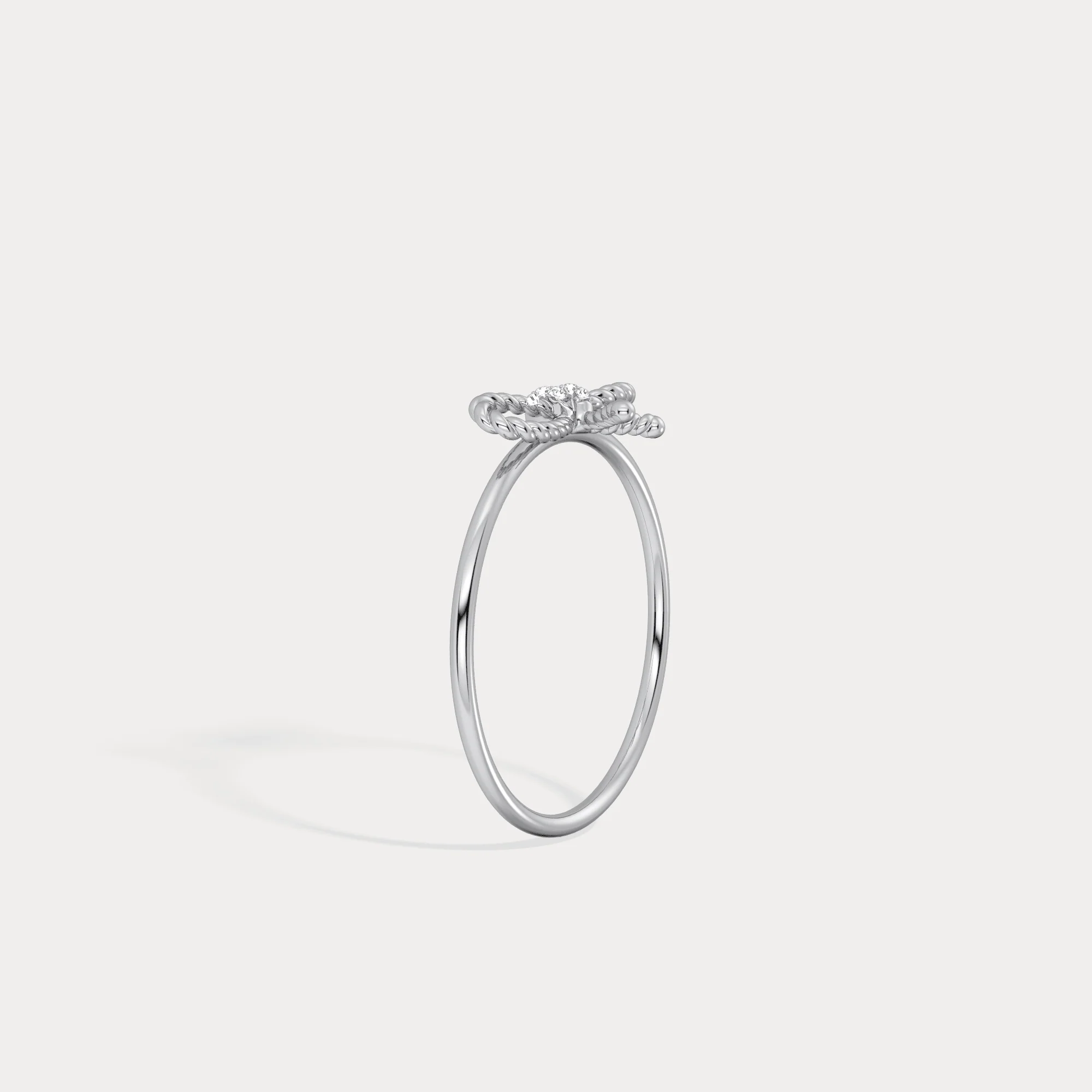 14K Solid Gold Beaded Bow Ring With Lab Diamond - Image 24