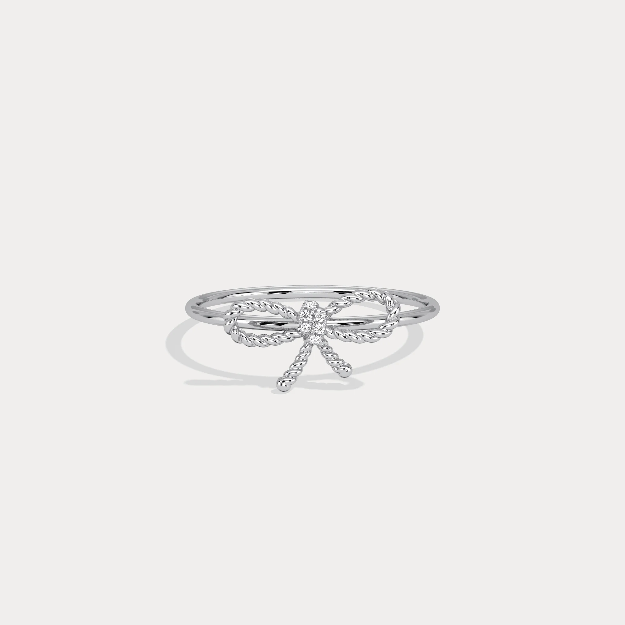 14K Solid Gold Beaded Bow Ring With Lab Diamond - Image 9