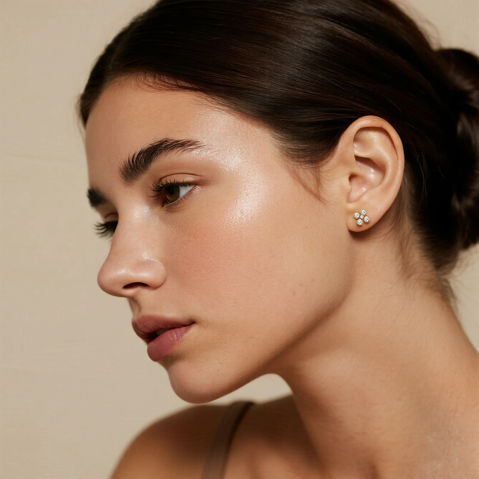 14K Solid Gold Bezel Cluster Stud Earring With Lab Diamond - Image 3