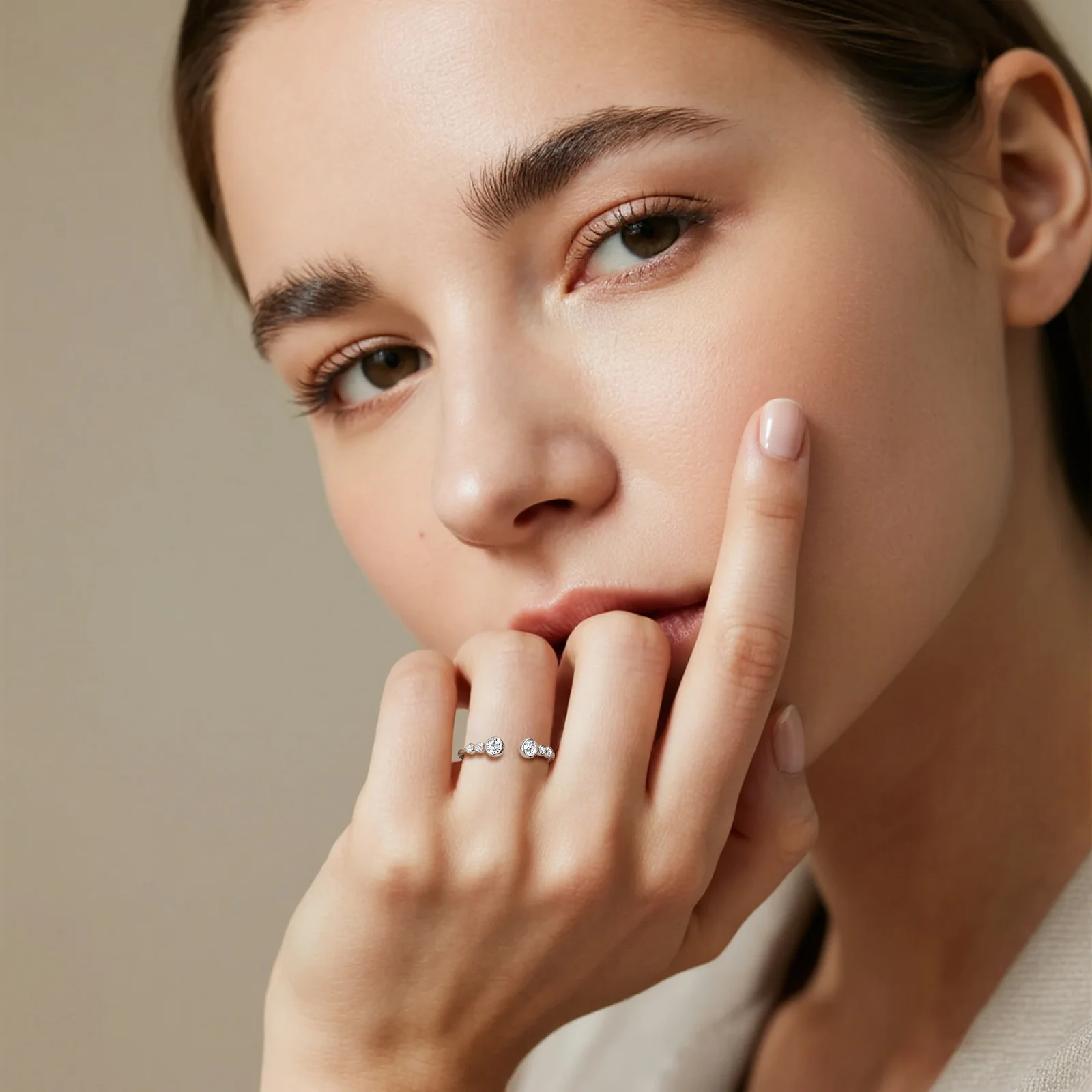 14K Solid Gold Bezel Cuff Ring With Lab Diamond - Image 28