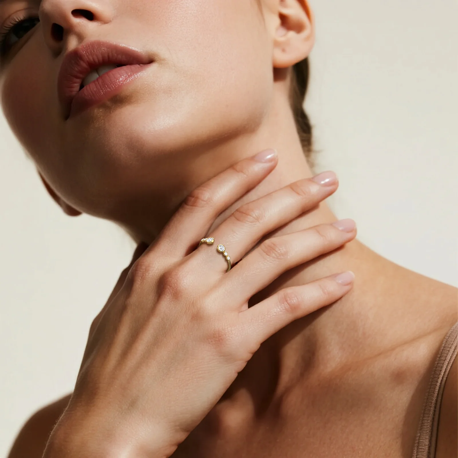 14K Solid Gold Bezel Cuff Ring With Lab Diamond - Image 6