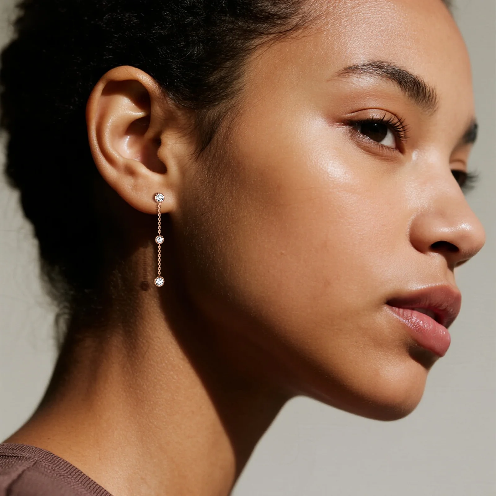 14K Solid Gold Bezel Set Drop Earring With Lab Diamond - Image 18