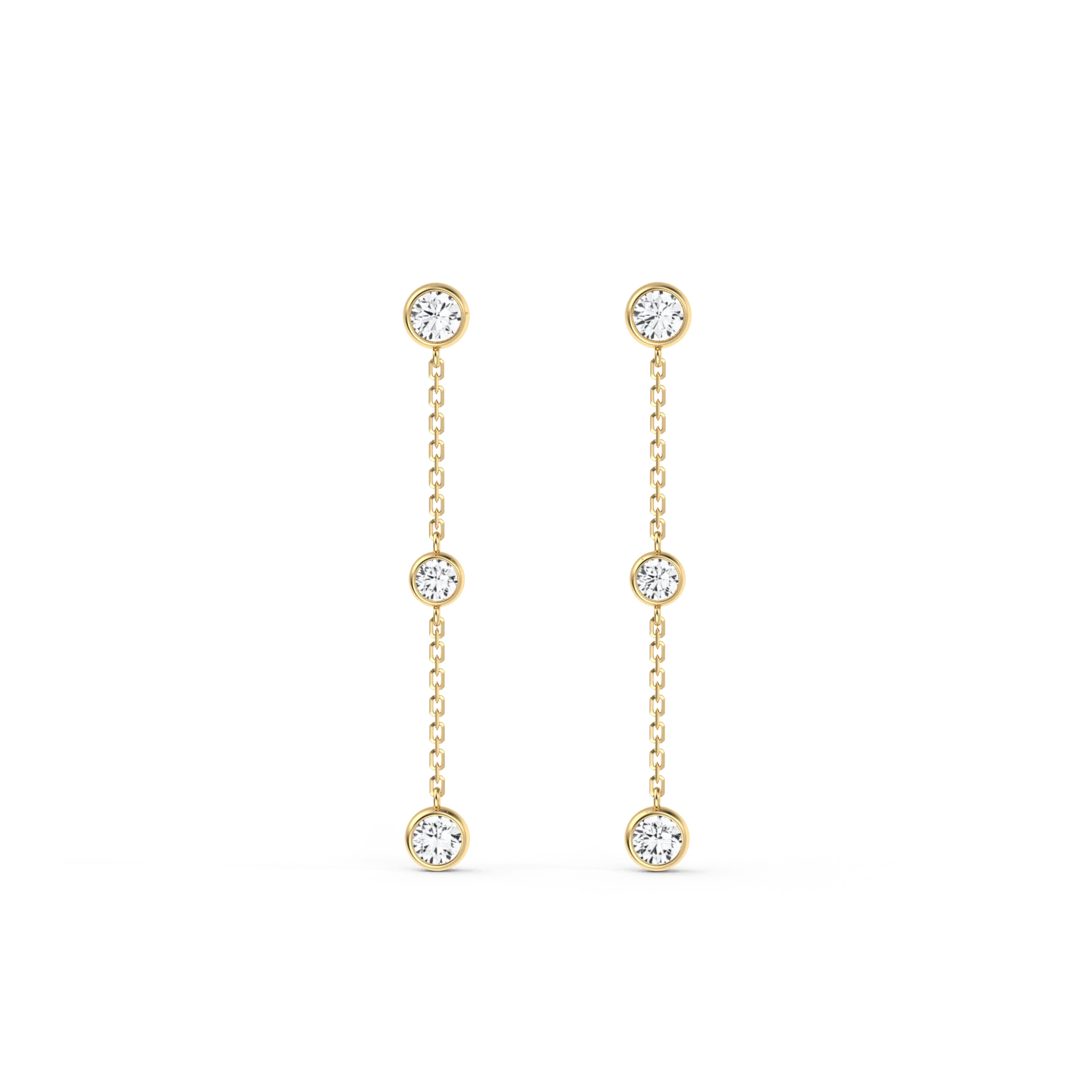 14K Solid Gold Bezel Set Drop Earring With Lab Diamond - Image 4