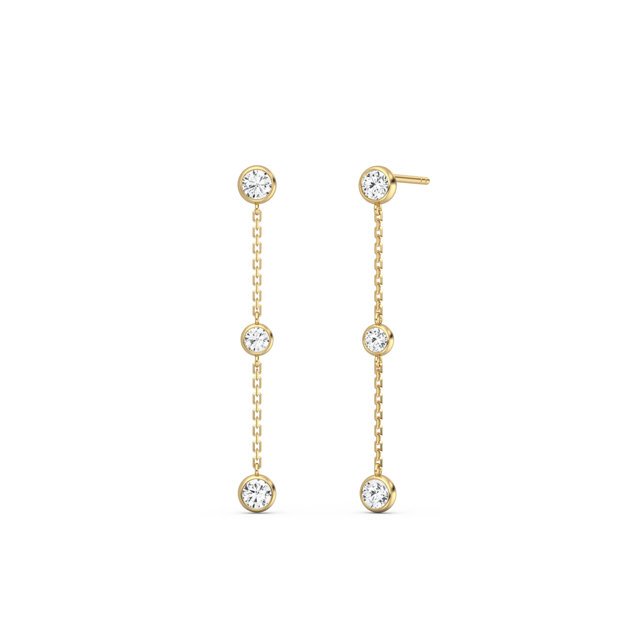 14K Solid Gold Bezel Set Drop Earring With Lab Diamond - Image 5