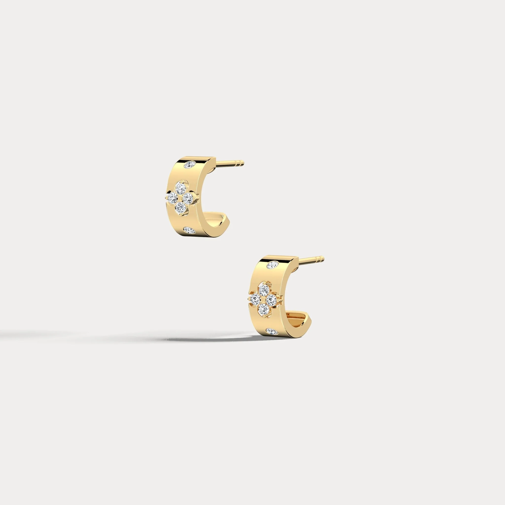 14K Gold Clover Diamond Hoop Earrings in 10mm - Image 11