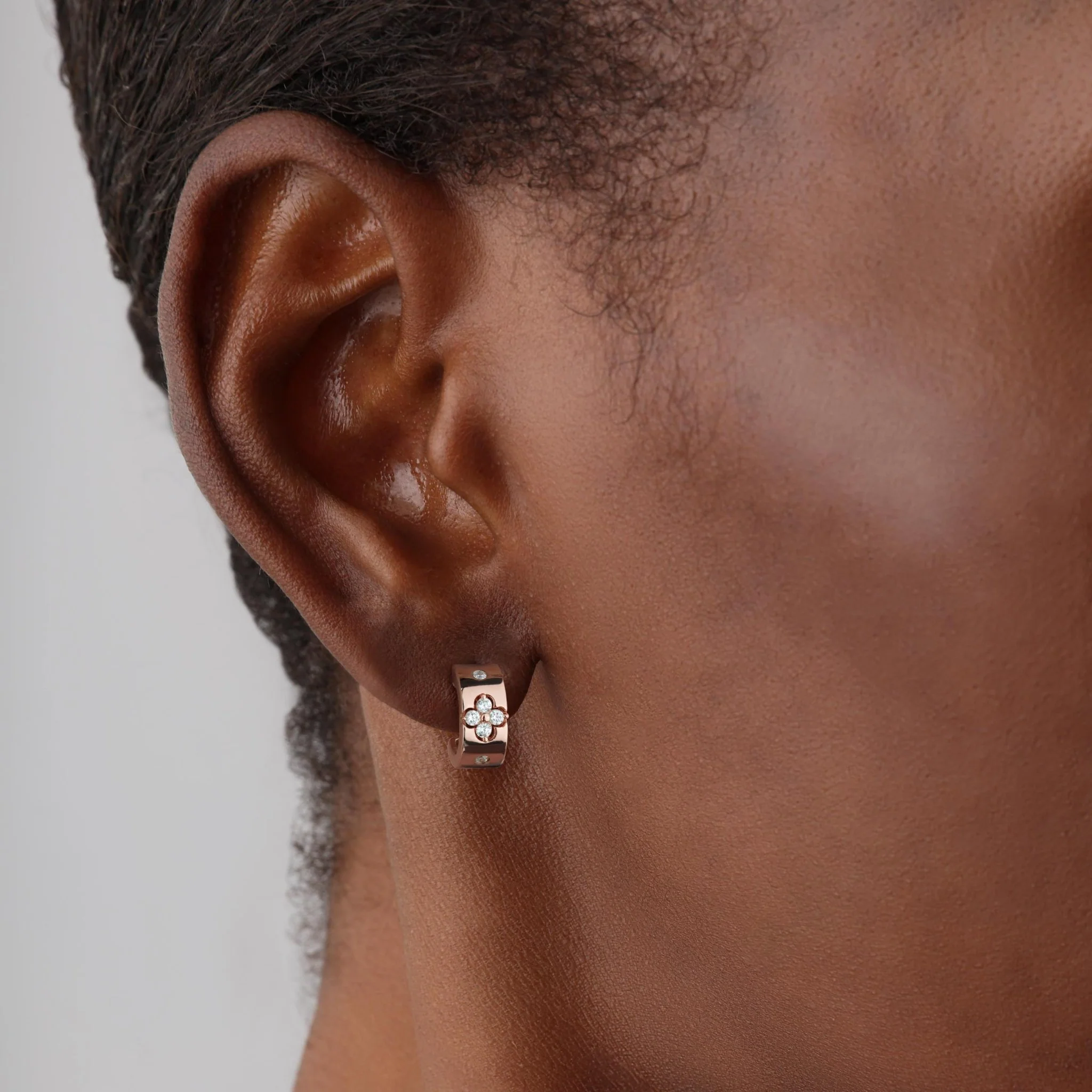 14K Gold Clover Diamond Hoop Earrings in 10mm - Image 15