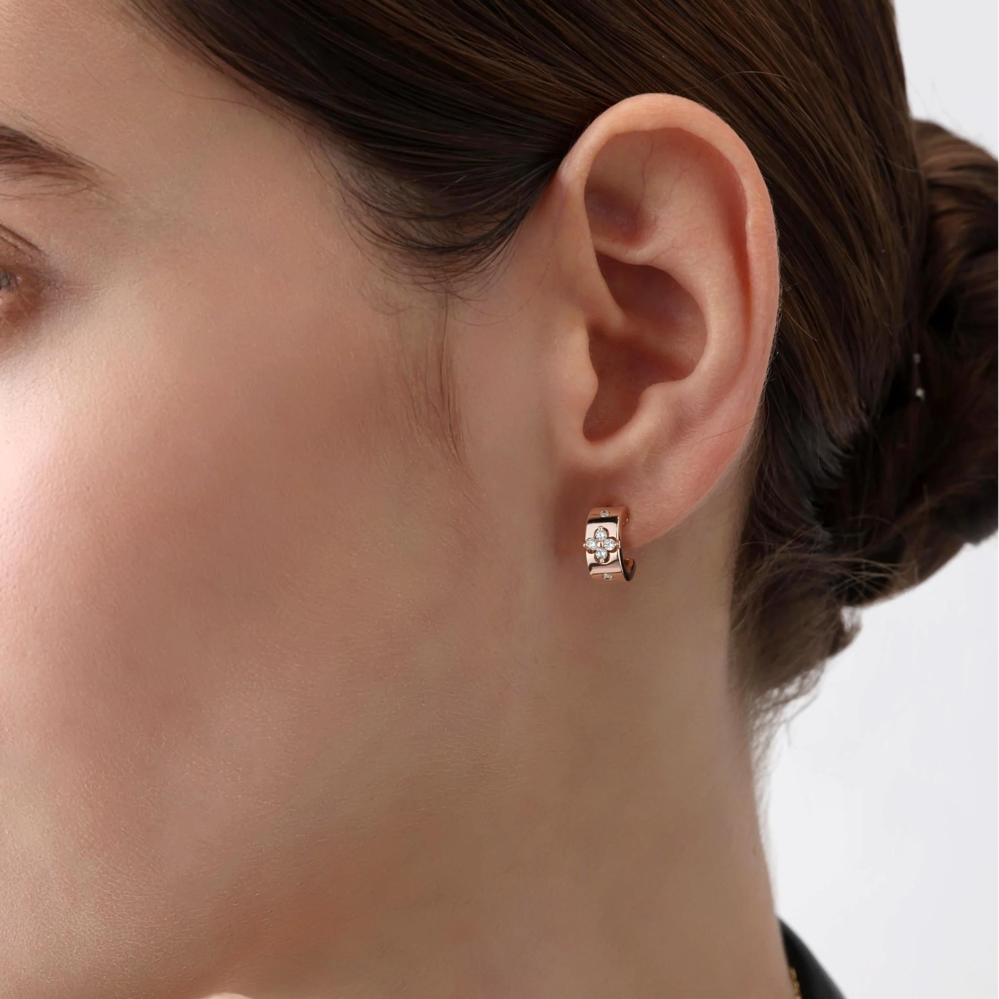 14K Gold Clover Diamond Hoop Earrings in 10mm - Image 16