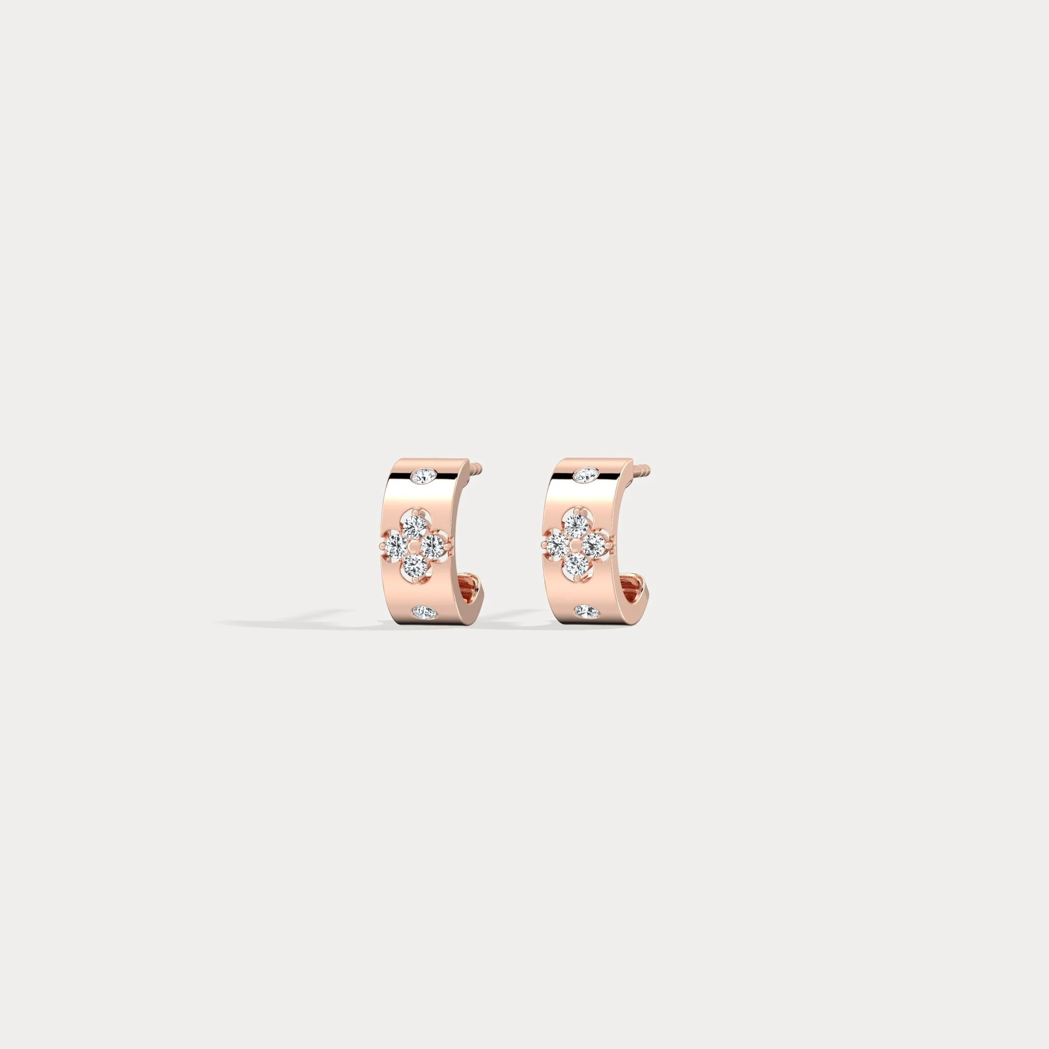 14K Gold Clover Diamond Hoop Earrings in 10mm - Image 18