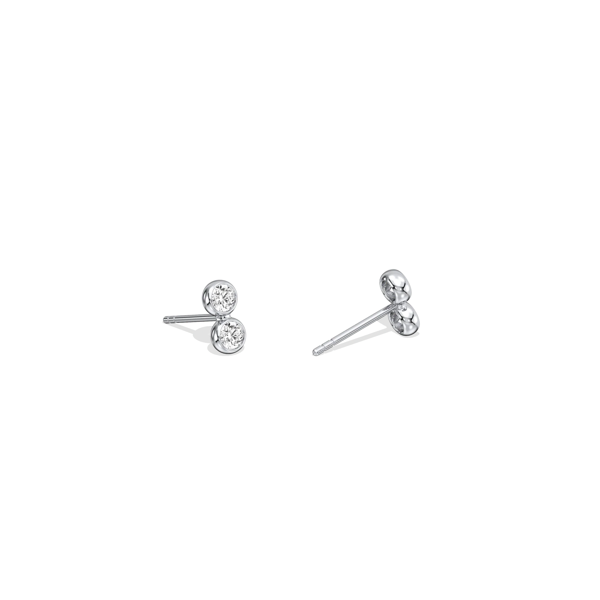 14K Solid Gold Double Diamond Petite Stud Earrings - Image 8