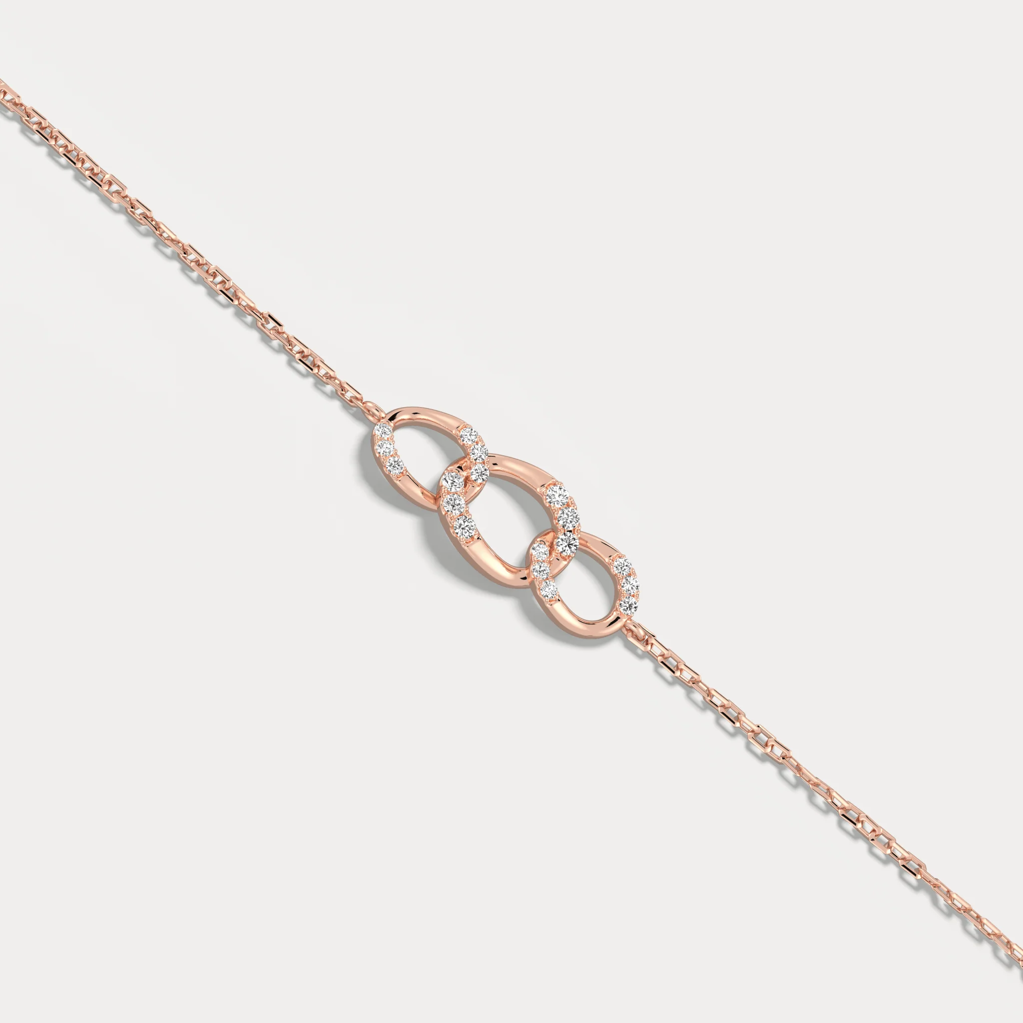 14K Solid Gold Pavé Triple Link Bracelet With Lab Diamond - Image 18