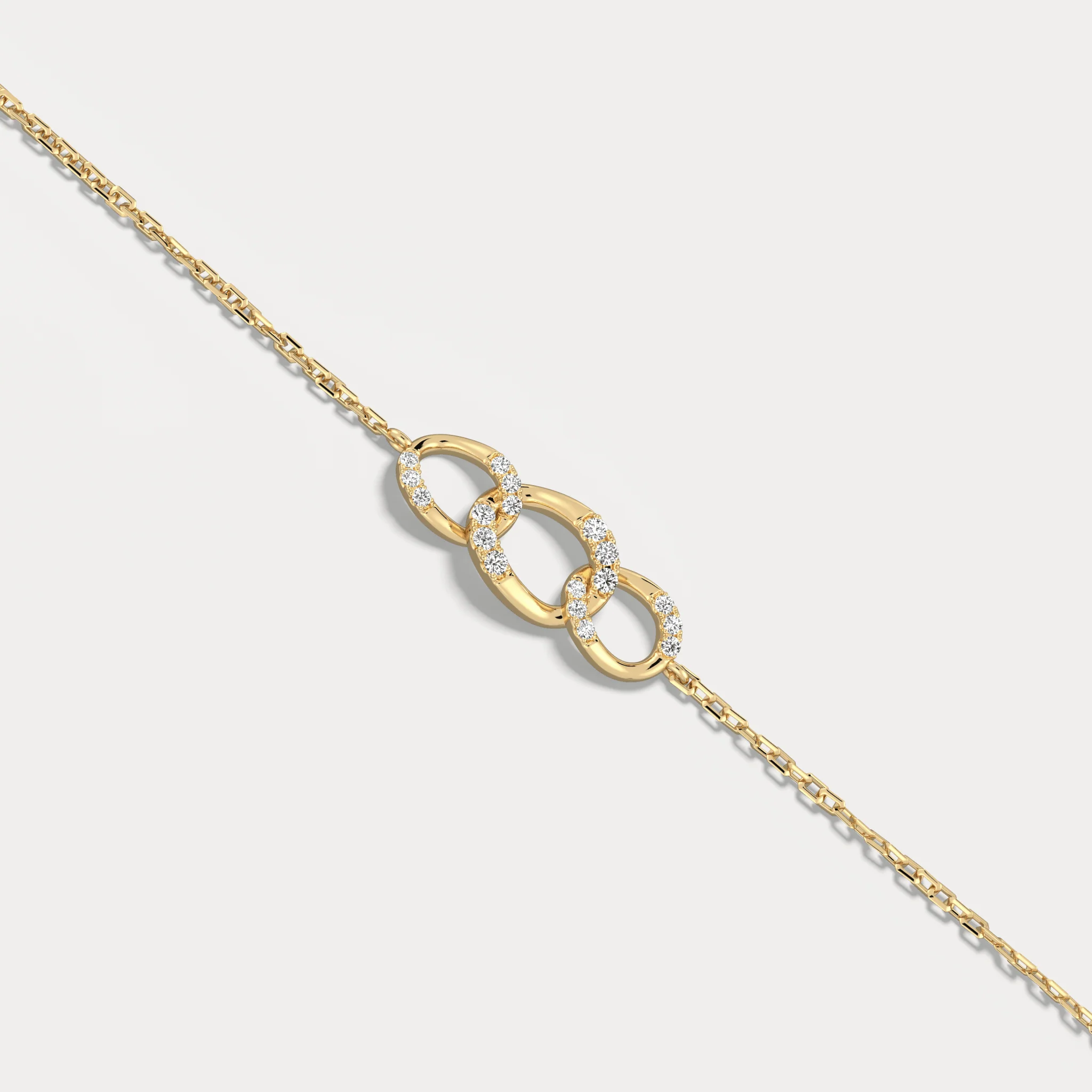 14K Solid Gold Pavé Triple Link Bracelet With Lab Diamond - Image 5