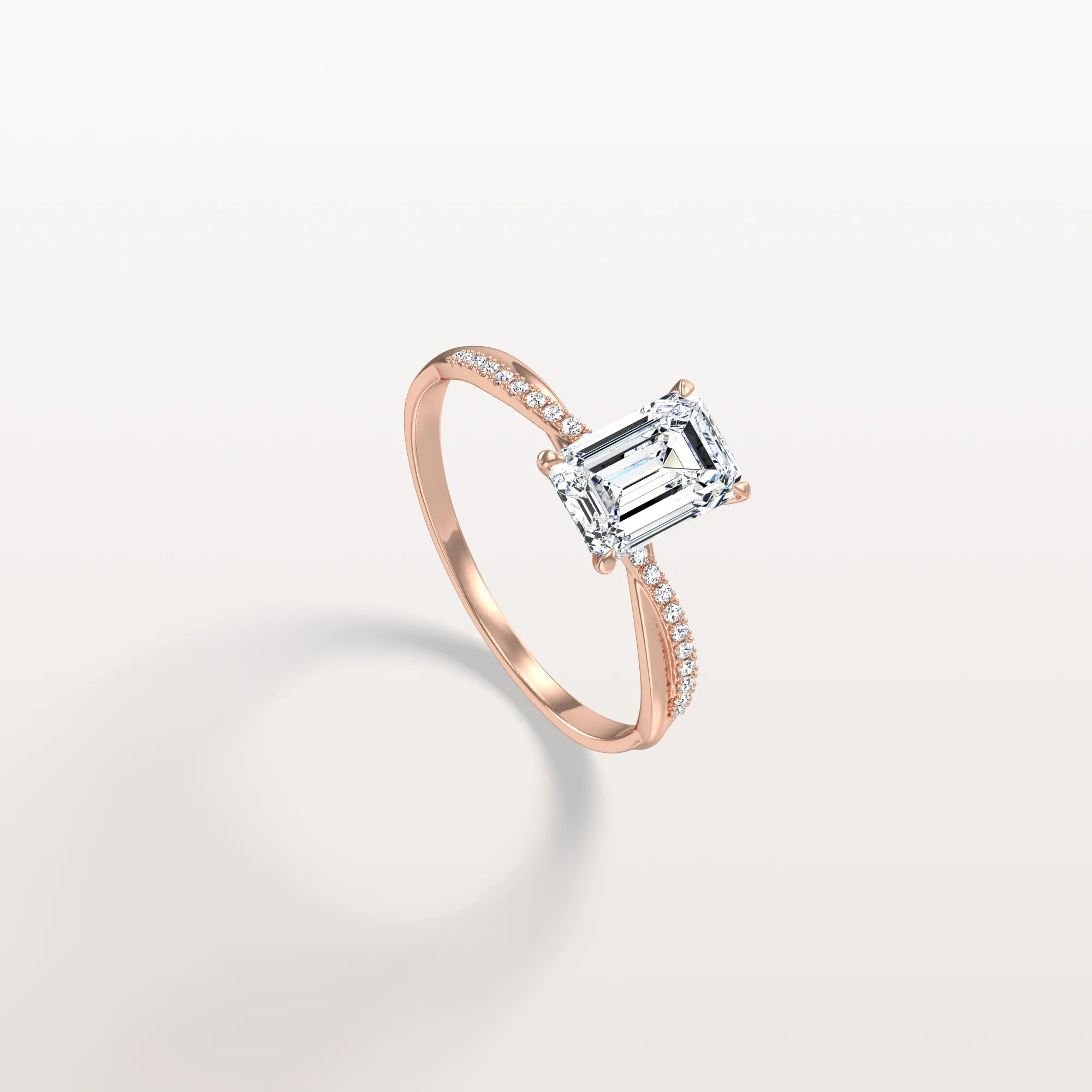 Alaya丨1CT Emeral Cut Lab Diamond Twisted Engagement Ring In Solid Gold/Platinum - Image 24