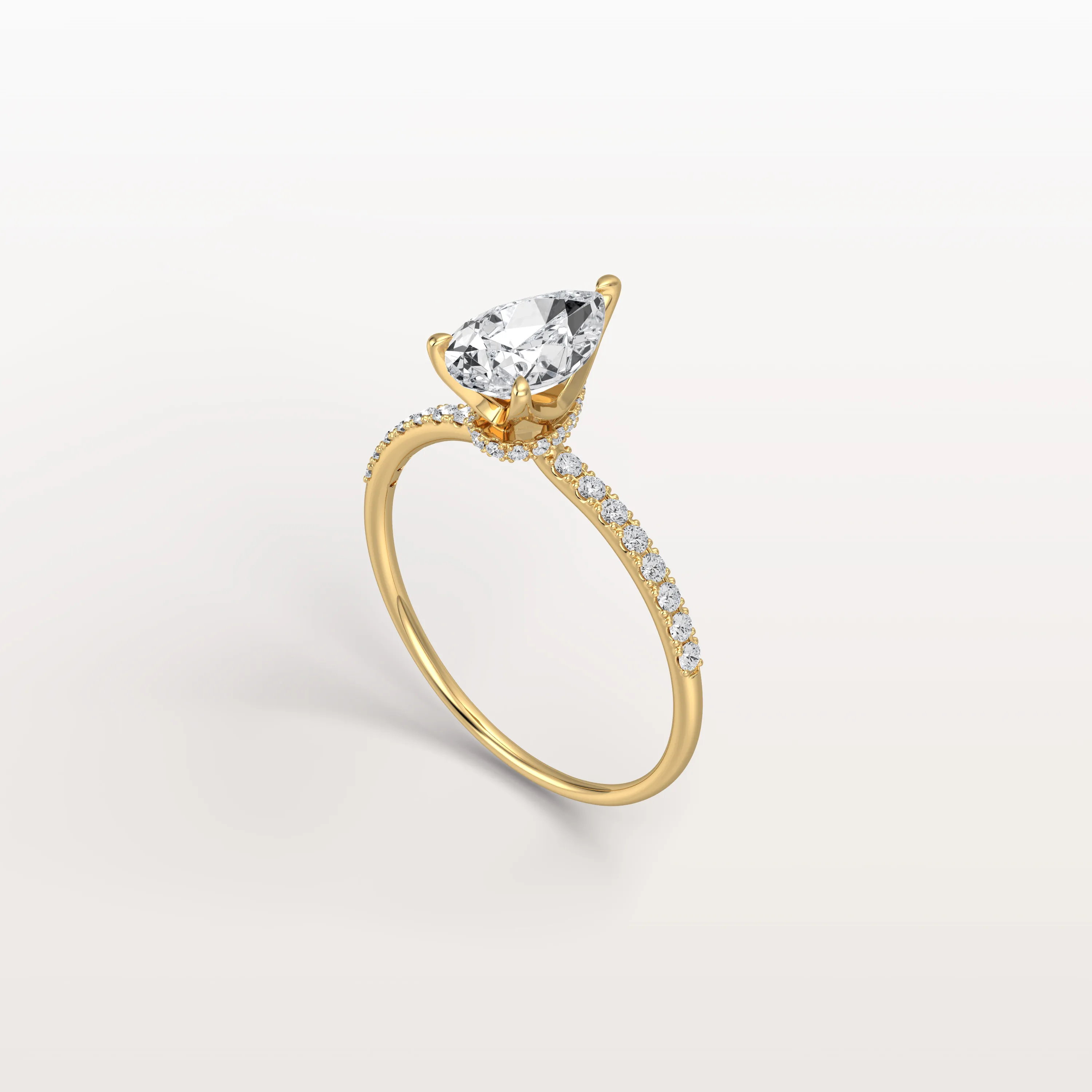 Selene丨1CT Pear Lab Diamond Engagement Ring–Pave Band in 14K Gold - Image 7