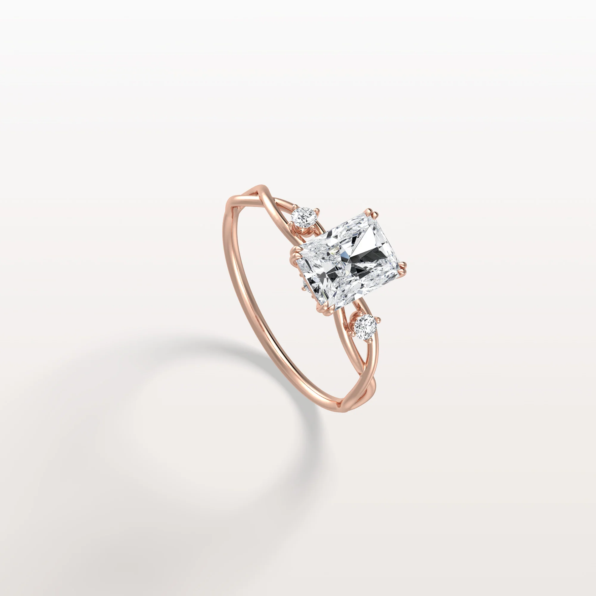Amira丨1CT Radiant Cut Lab Diamond Twisted Three Stones Engagement Ring - Image 21