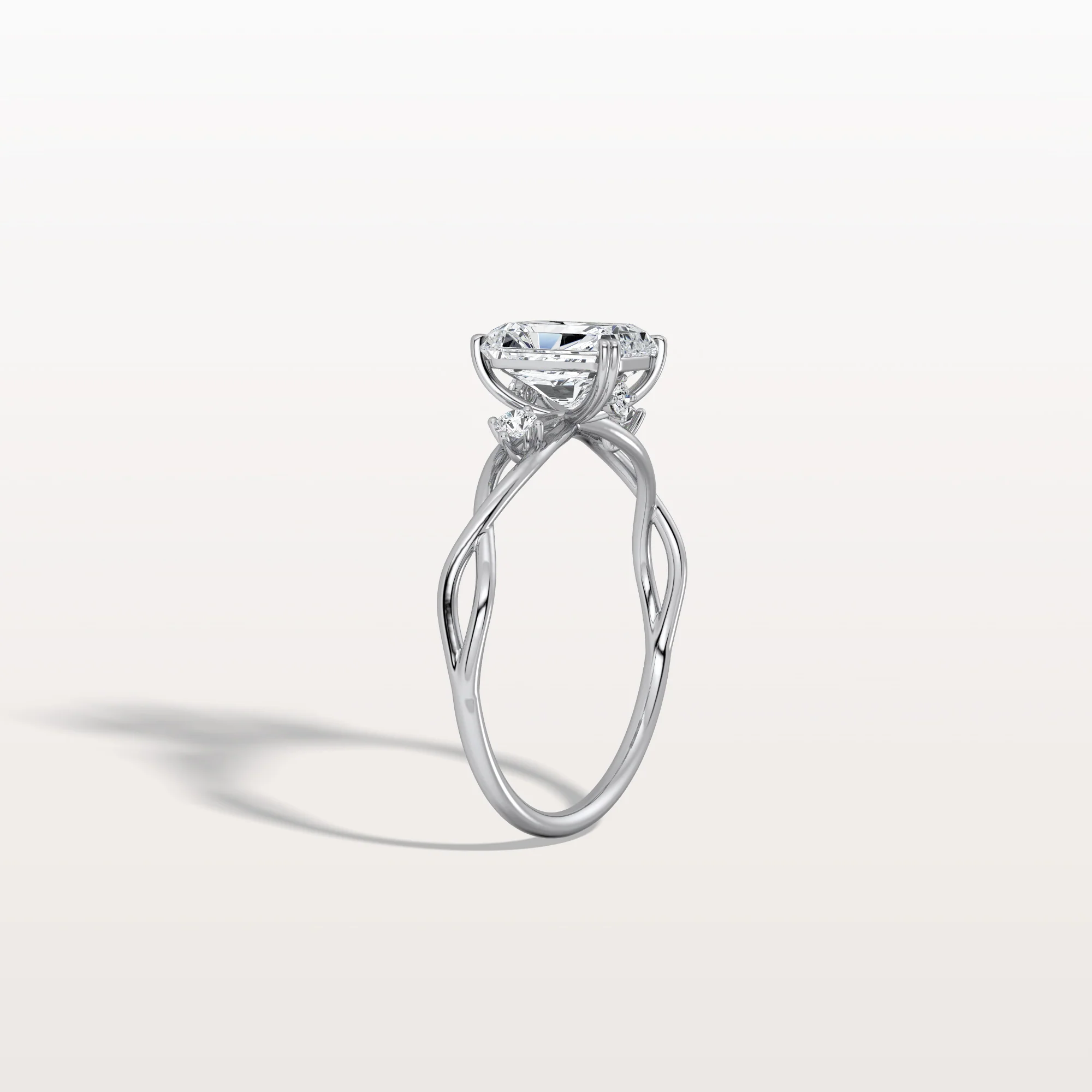 Amira丨1CT Radiant Cut Lab Diamond Twisted Three Stones Engagement Ring - Image 32
