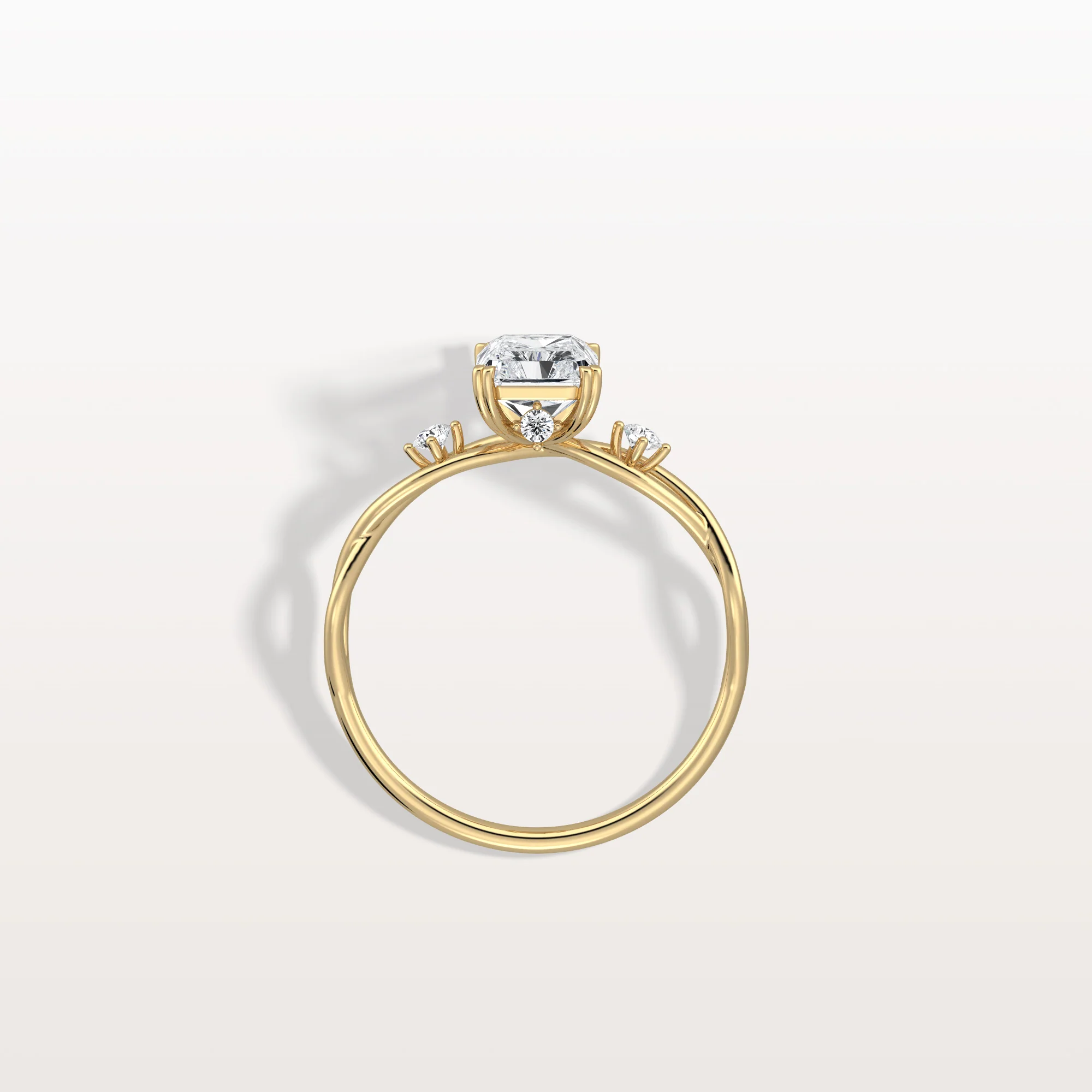 Amira丨1CT Radiant Cut Lab Diamond Twisted Three Stones Engagement Ring - Image 5