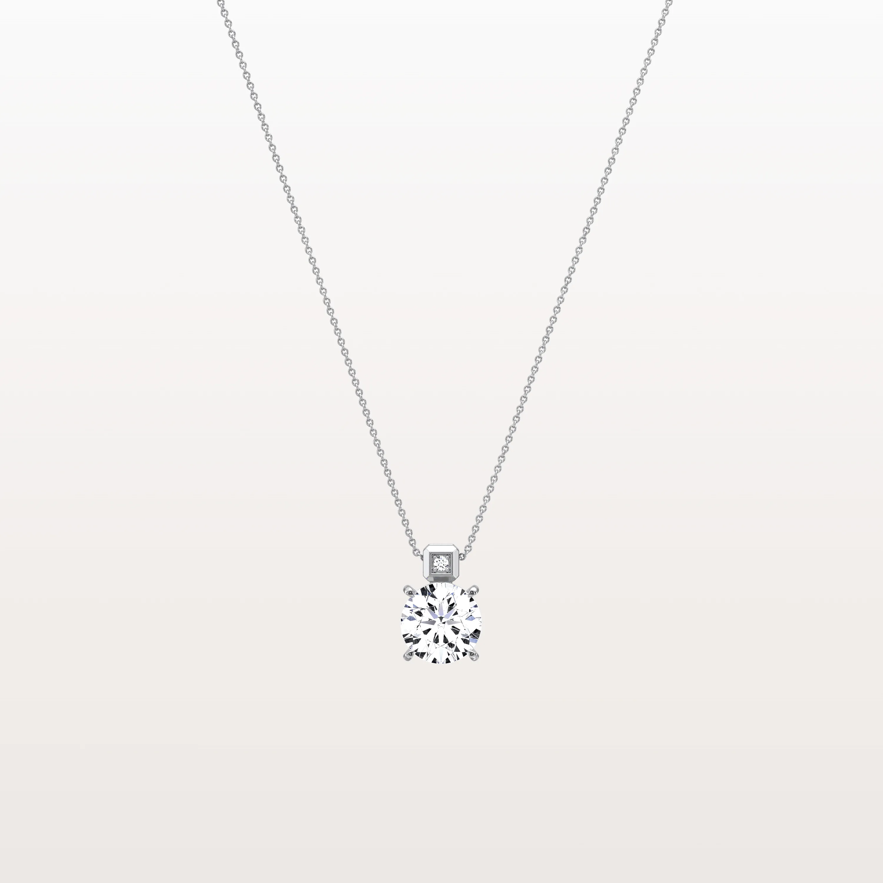 1CT Round Lab Grown Diamond Necklace in 14K Gold/Platinum - Image 8