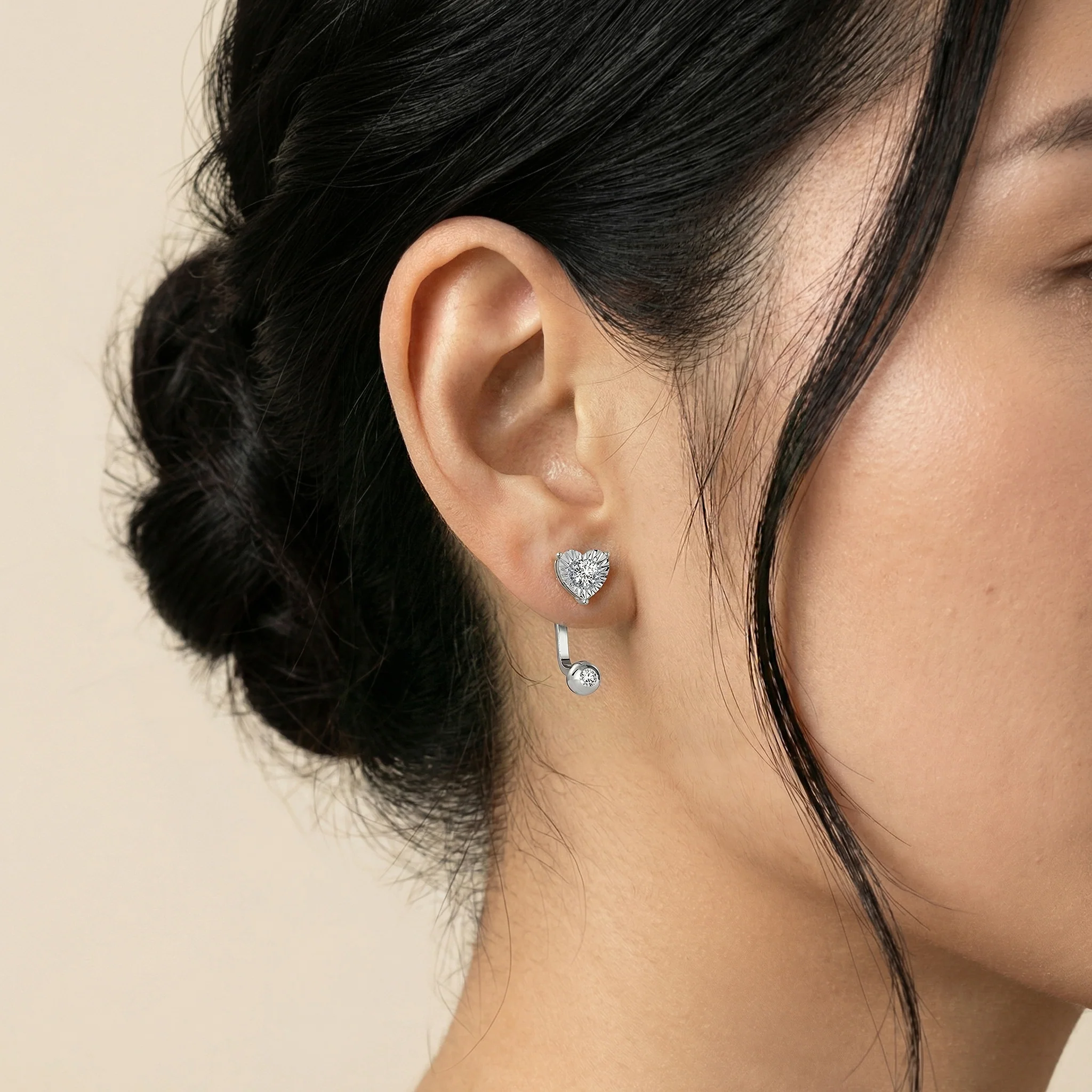 2-in-1 Convertible Heart Lab-Grown Diamond Stud & Drop Earrings in Sterling Silver - Image 9