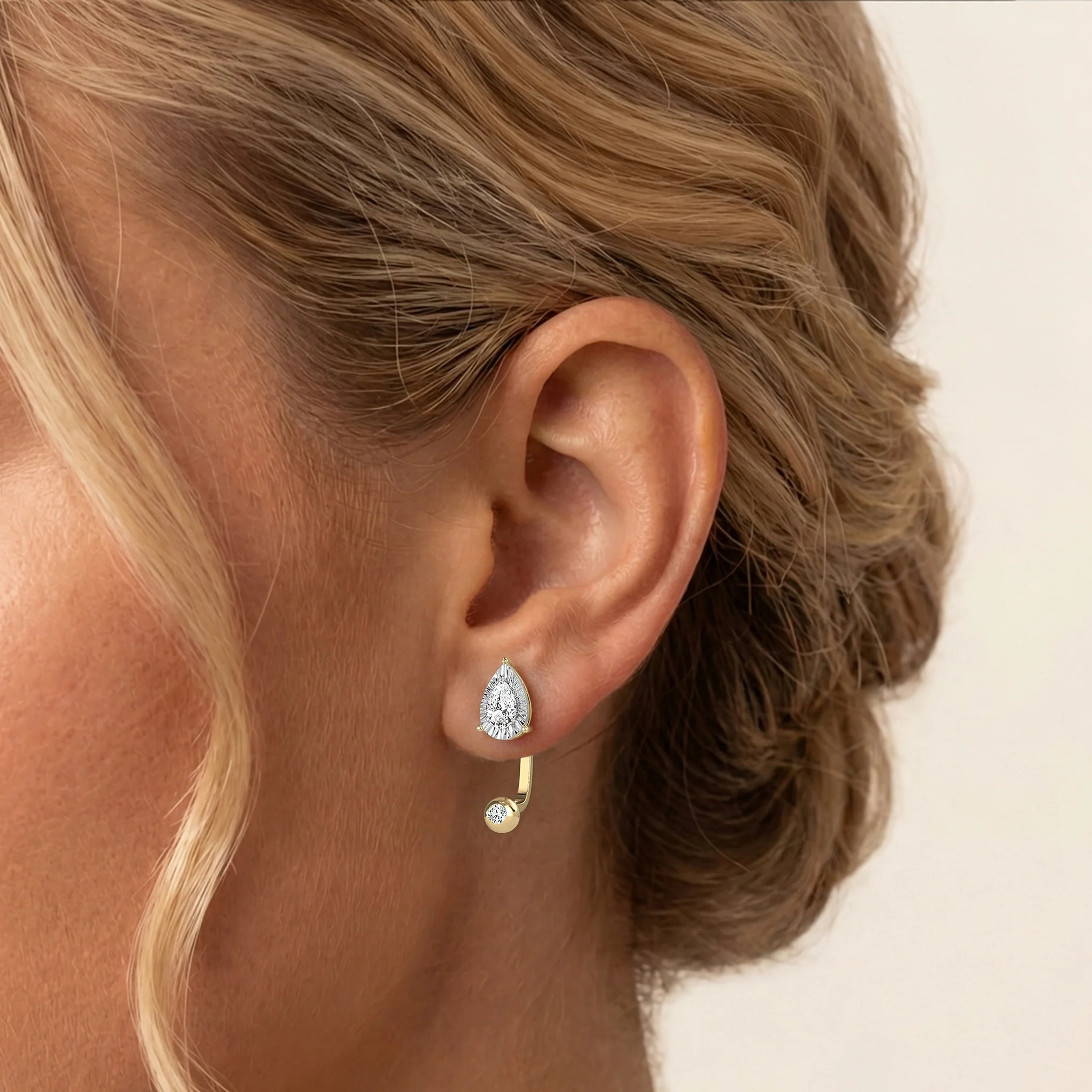 2-in-1 Convertible Pear Lab-Grown Diamond Stud & Drop Earrings in Sterling Silver - Image 2