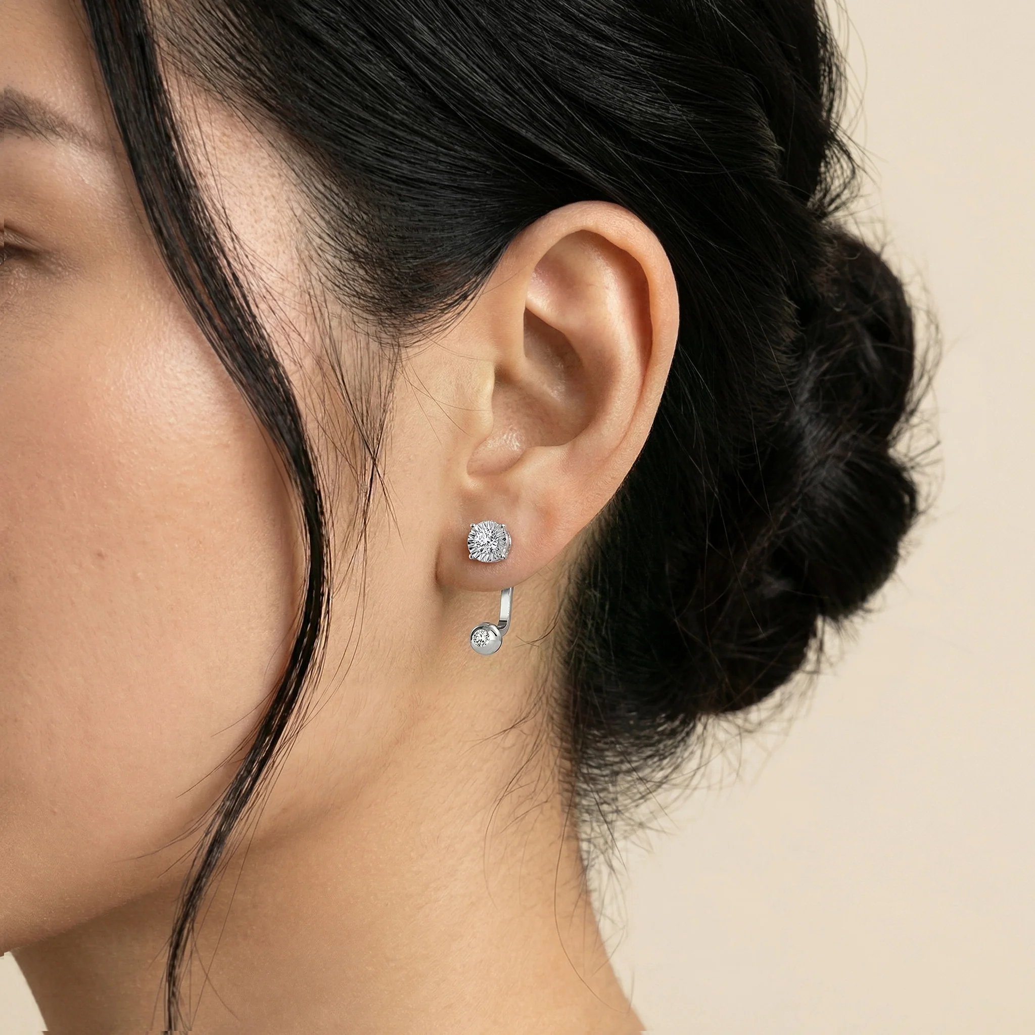 2-in-1 Convertible Round Lab-Grown Diamond Stud & Drop Earrings in Sterling Silver - Image 9