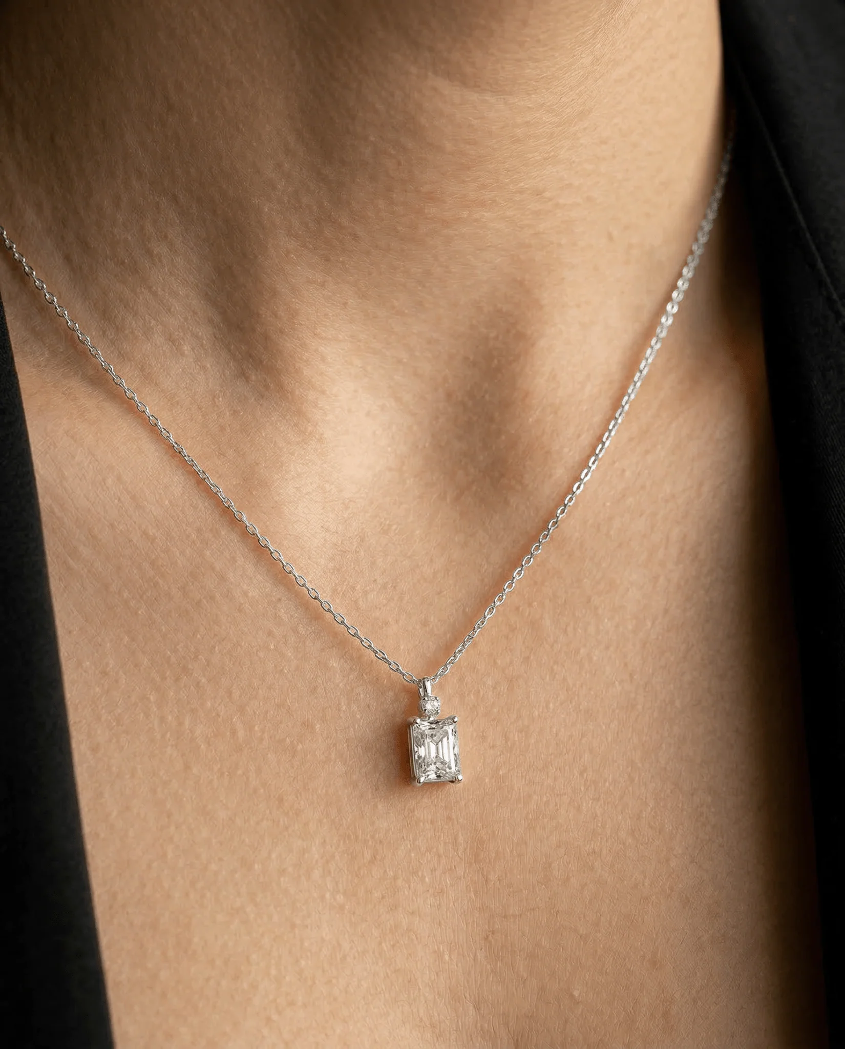 2CT Emerald Cut Lab Diamond Pendant Necklace In 14K Solid Gold/Platinum - Image 9