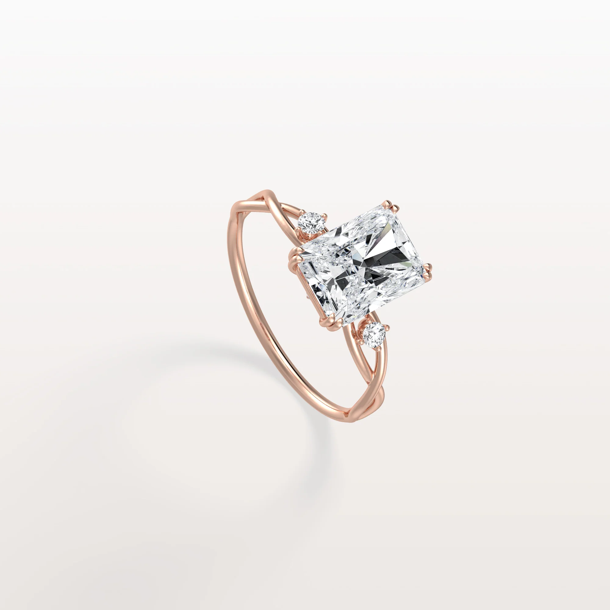 Amira丨2CT Radiant Cut Lab Diamond Twisted Three Stones Engagement Ring - Image 21
