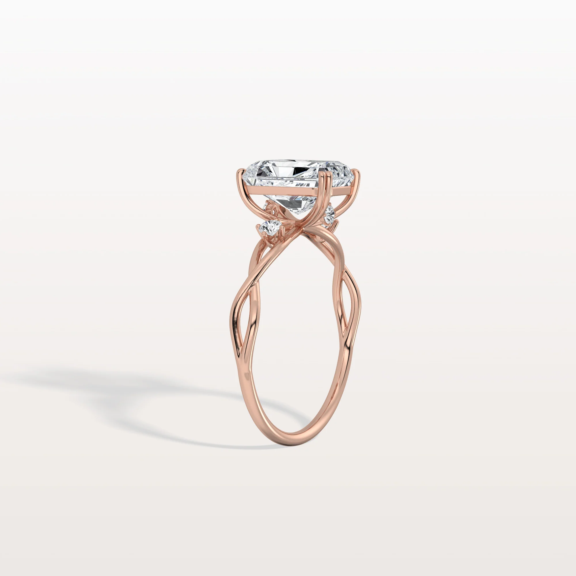 Amira丨2CT Radiant Cut Lab Diamond Twisted Three Stones Engagement Ring - Image 25