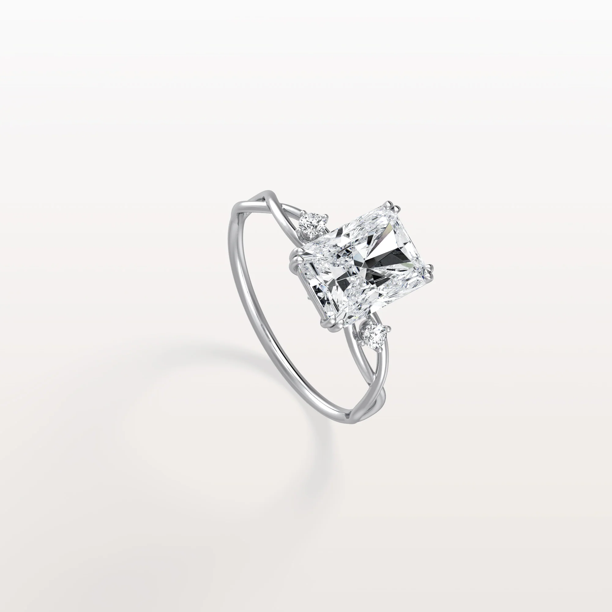 Amira丨2CT Radiant Cut Lab Diamond Twisted Three Stones Engagement Ring - Image 29