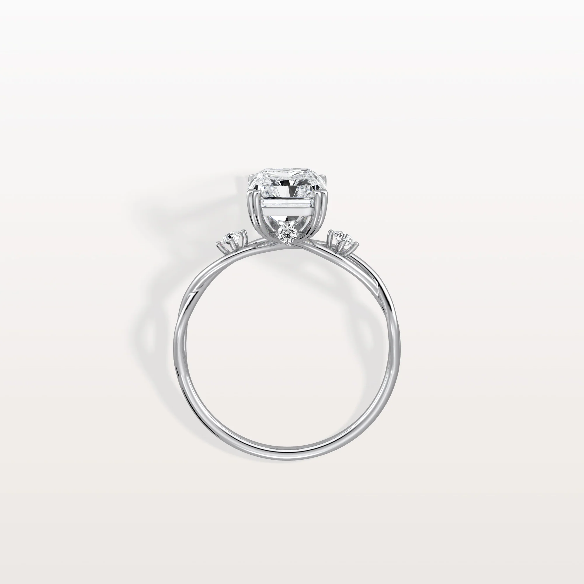 Amira丨2CT Radiant Cut Lab Diamond Twisted Three Stones Engagement Ring - Image 30