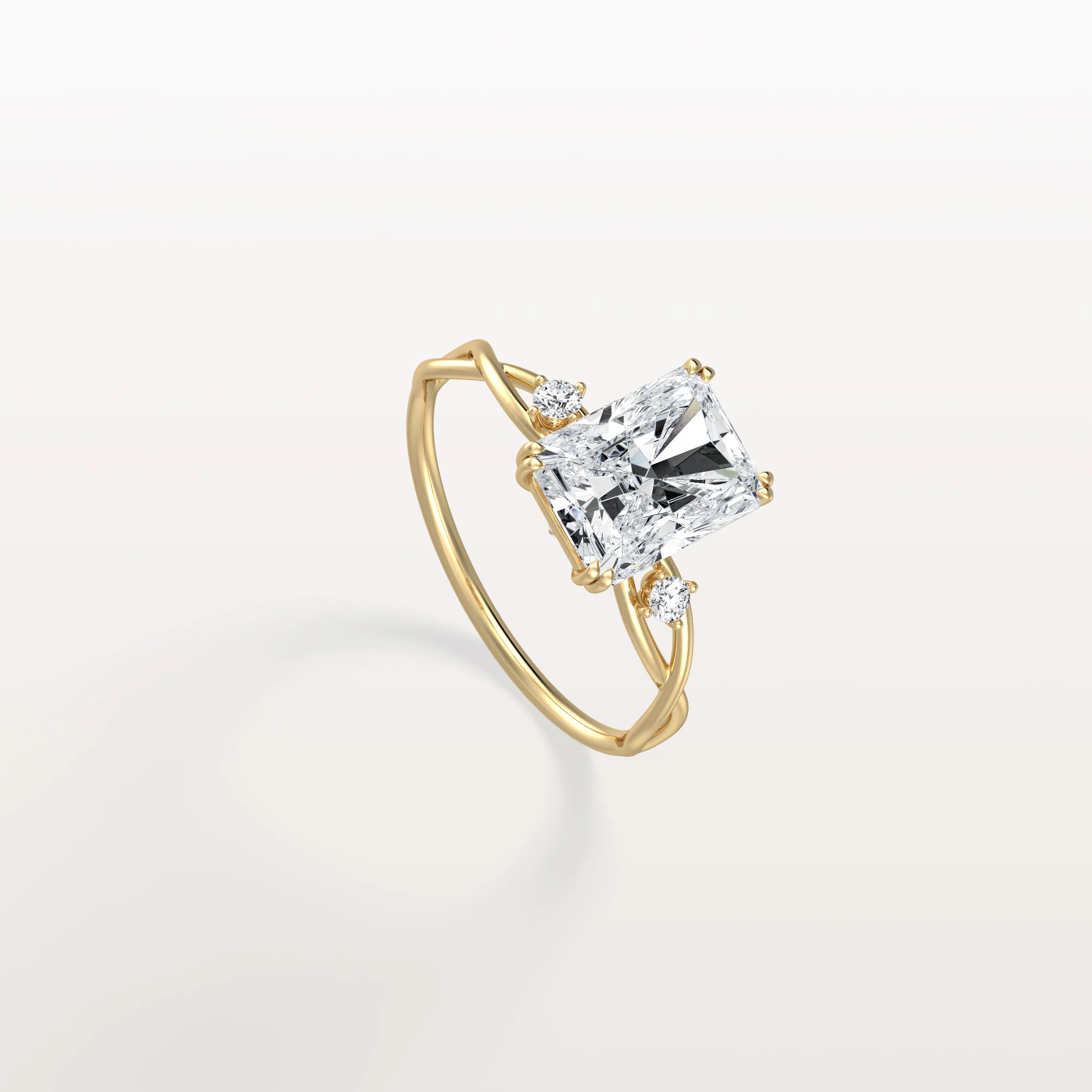Amira丨2CT Radiant Cut Lab Diamond Twisted Three Stones Engagement Ring - Image 4