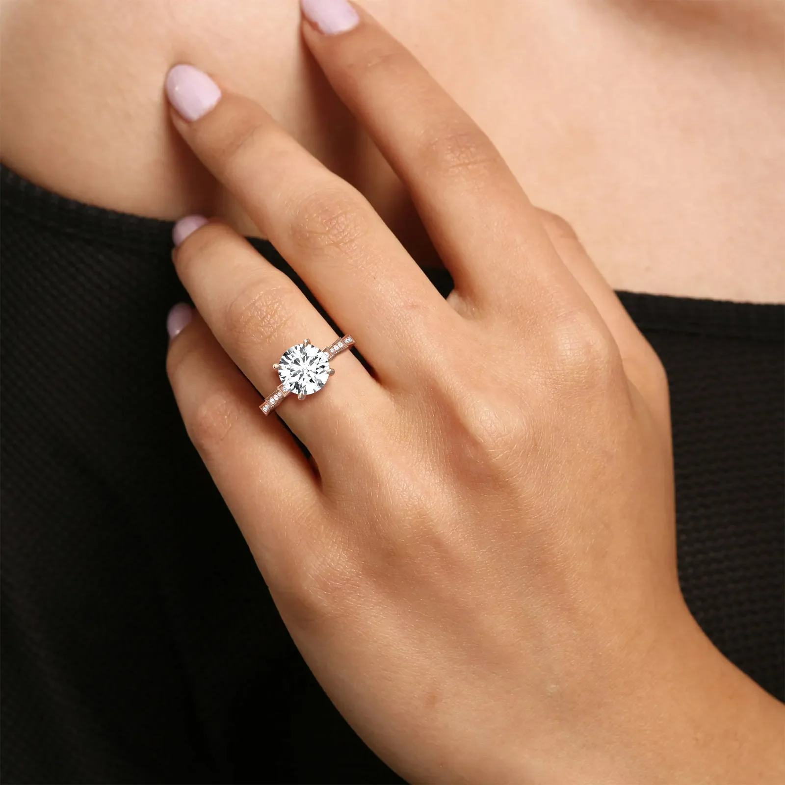 Mira丨2CT Round Solitaire Lab-grown Diamond Channel Set Engagement Ring - Image 10