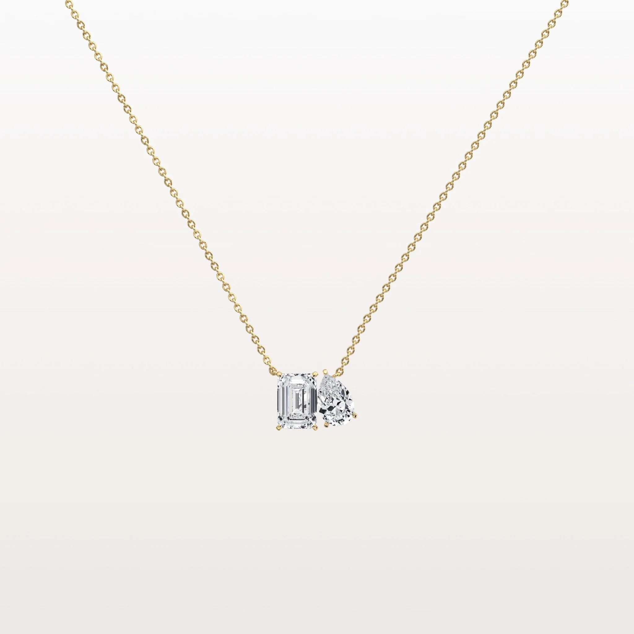 2CTW Emerald and Pear Cut Lab Diamond Toi et Moi Necklace