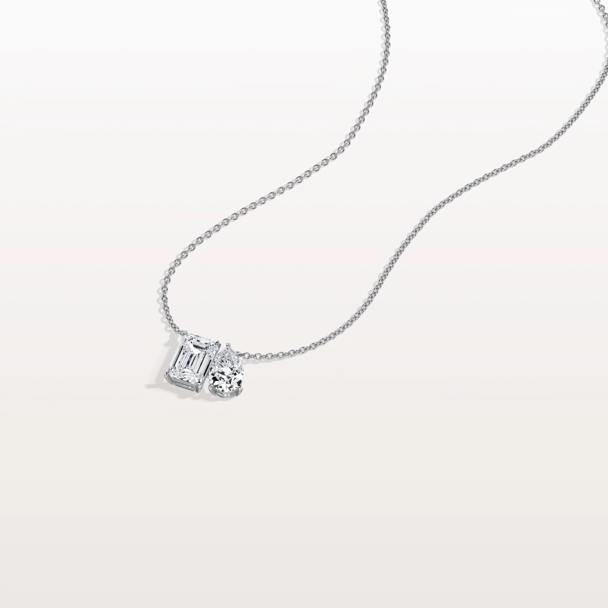 2CTW Emerald and Pear Cut Lab Diamond Toi et Moi Necklace - Image 11