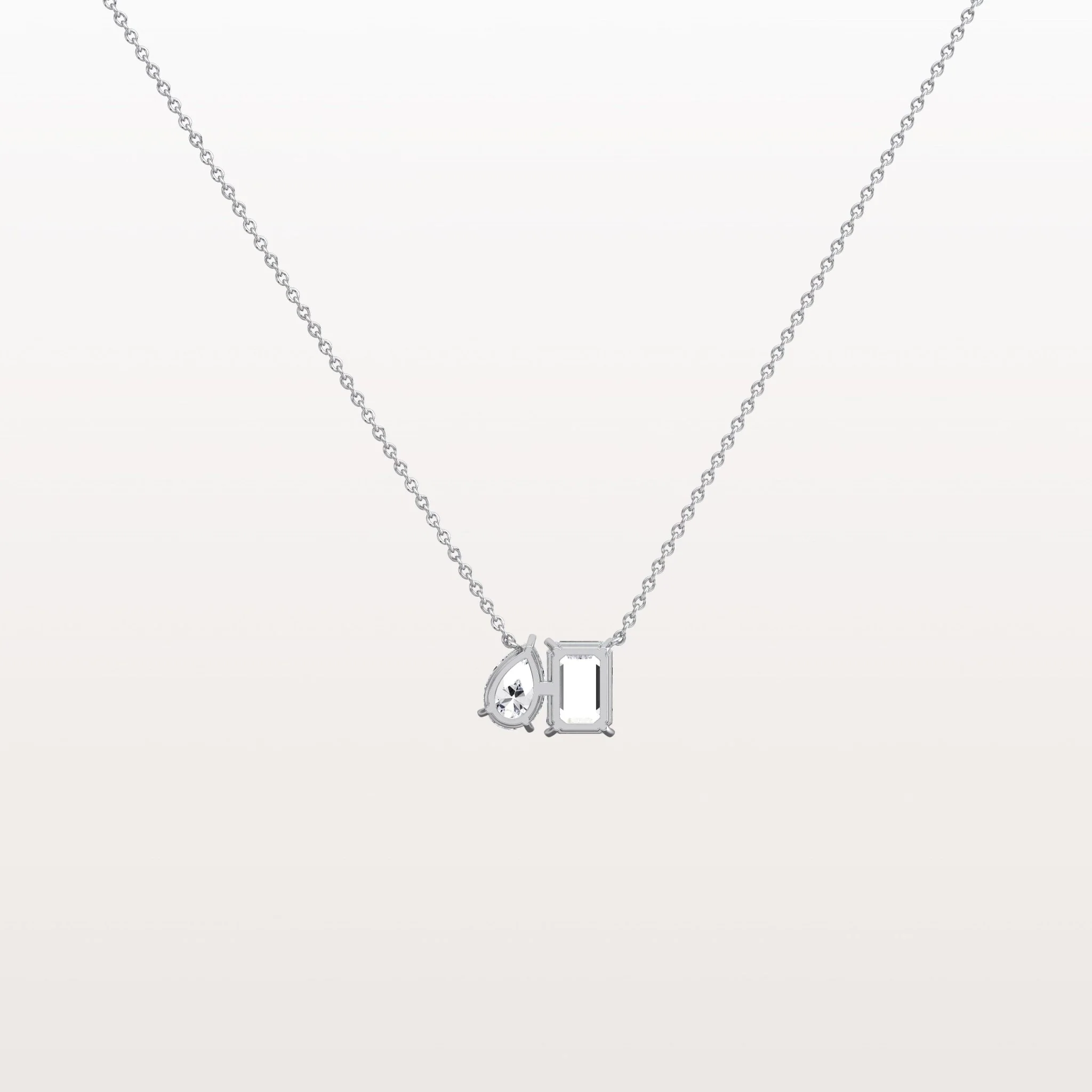 2CTW Emerald and Pear Cut Lab Diamond Toi et Moi Necklace - Image 12