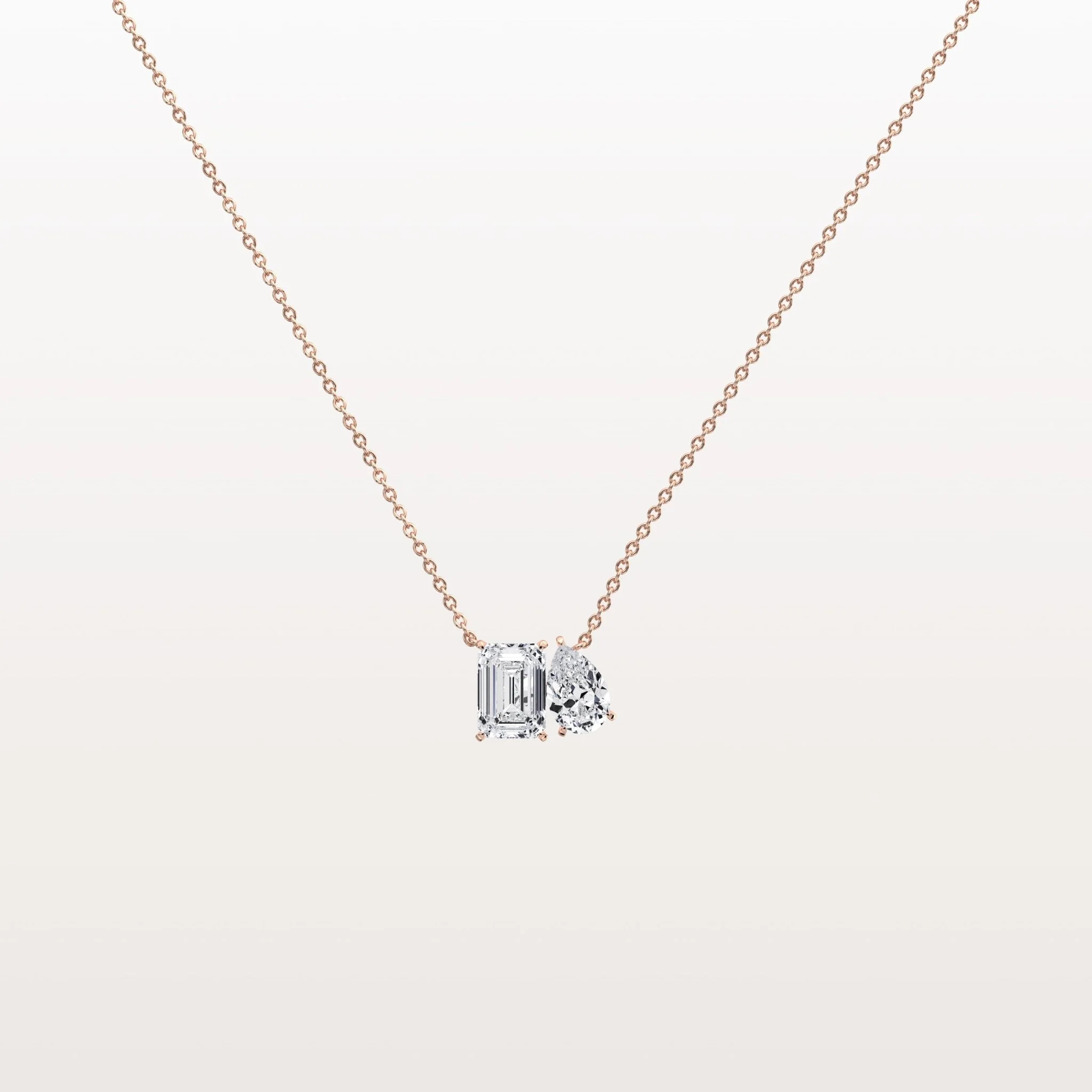 2CTW Emerald and Pear Cut Lab Diamond Toi et Moi Necklace - Image 14
