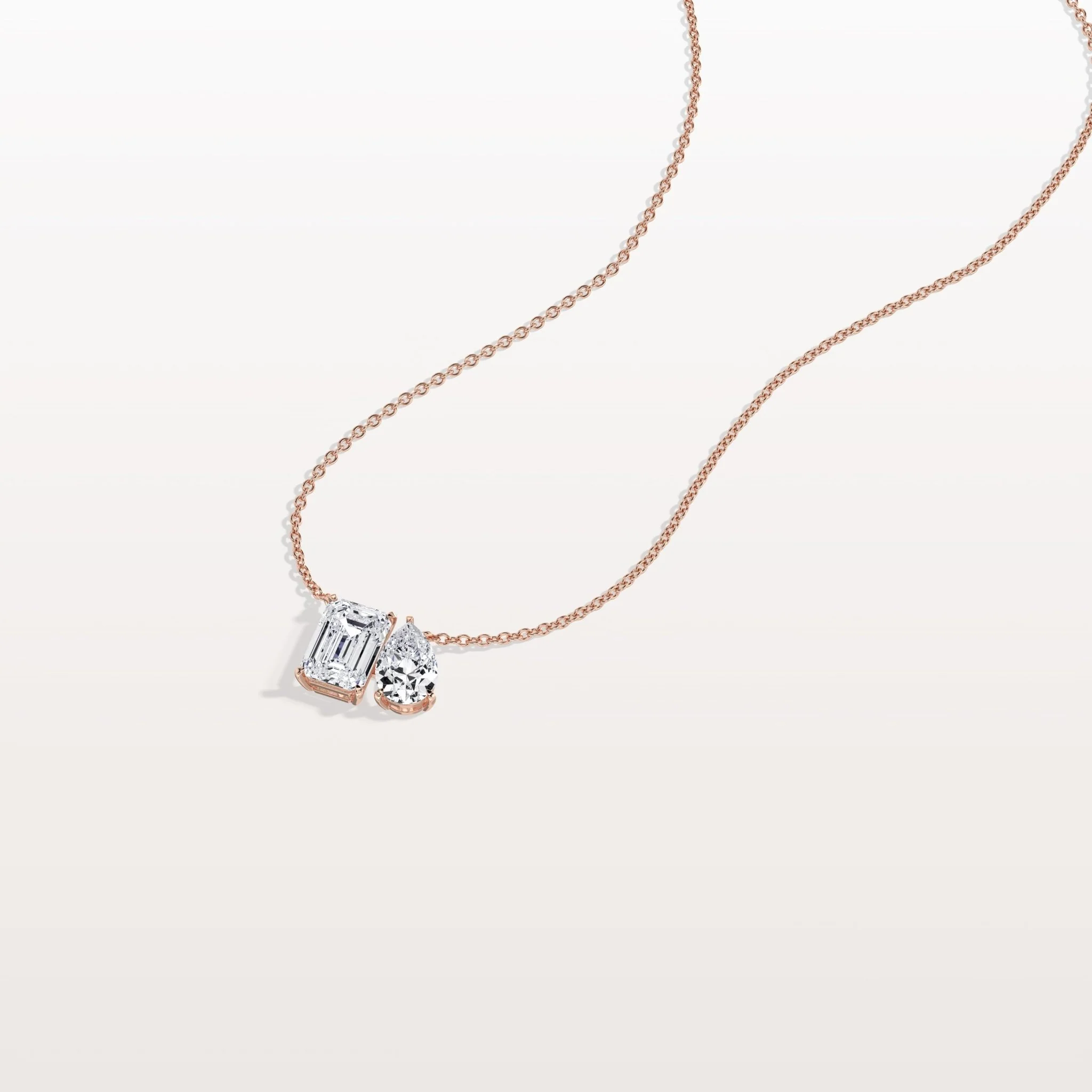 2CTW Emerald and Pear Cut Lab Diamond Toi et Moi Necklace - Image 17
