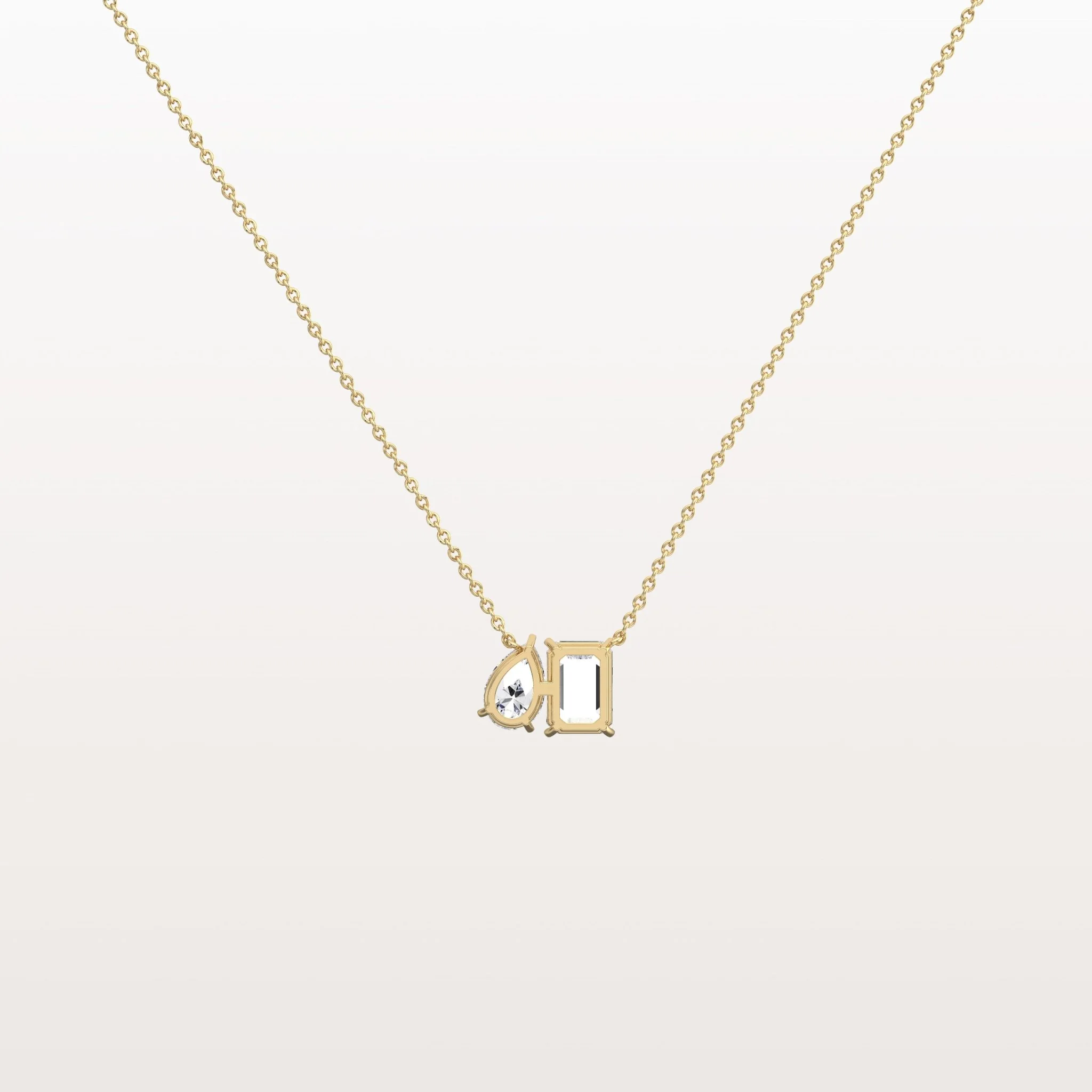 2CTW Emerald and Pear Cut Lab Diamond Toi et Moi Necklace - Image 5