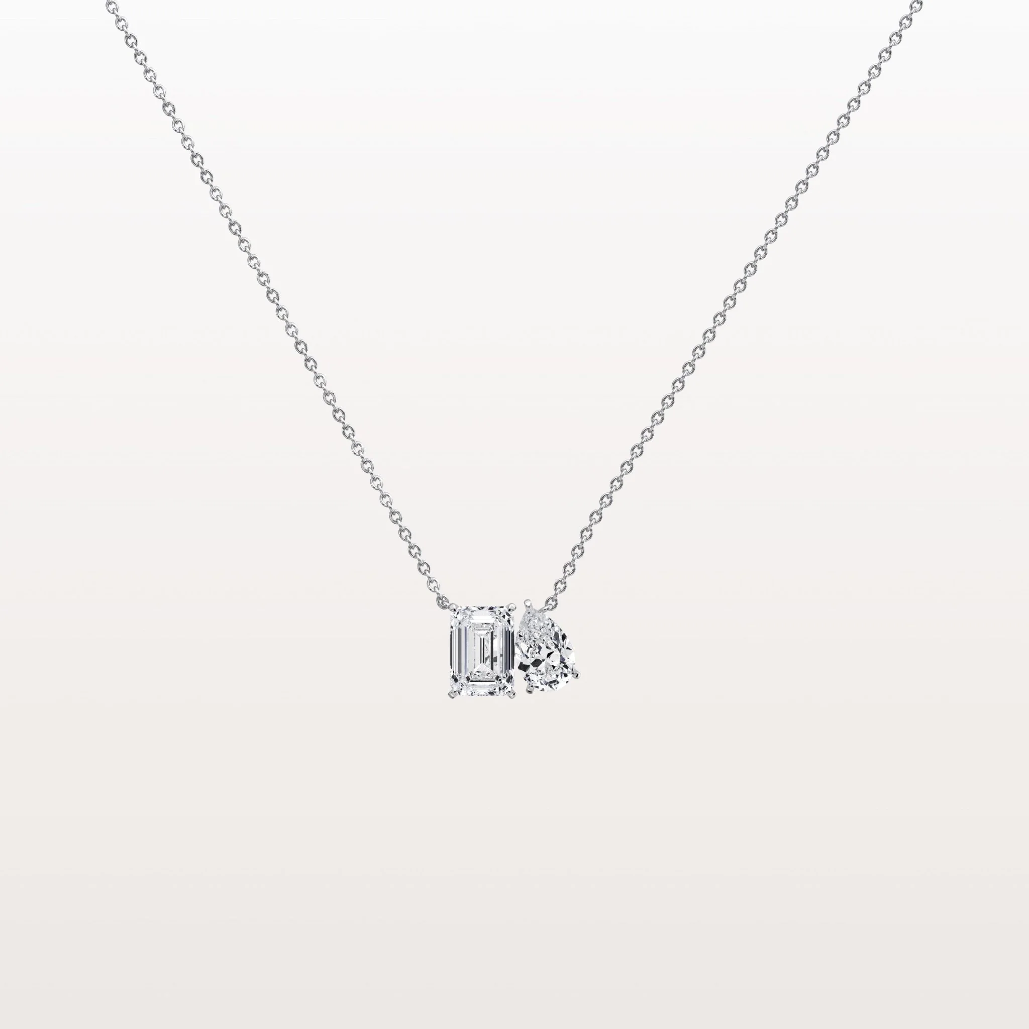 2CTW Emerald and Pear Cut Lab Diamond Toi et Moi Necklace - Image 8
