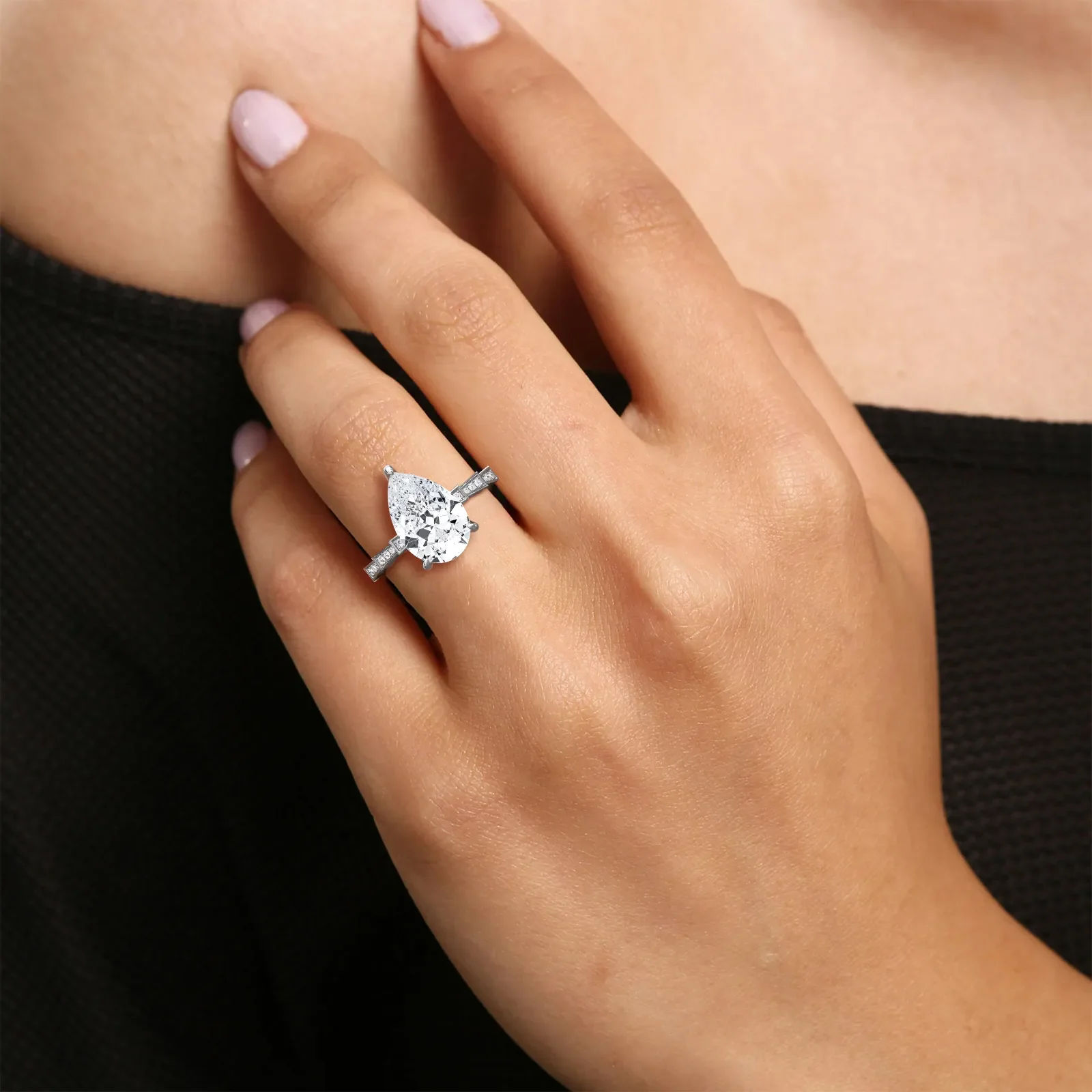 Celeste丨3CT Pear Cut Lab Diamond Hidden Halo Ring-Modern Style - Image 25